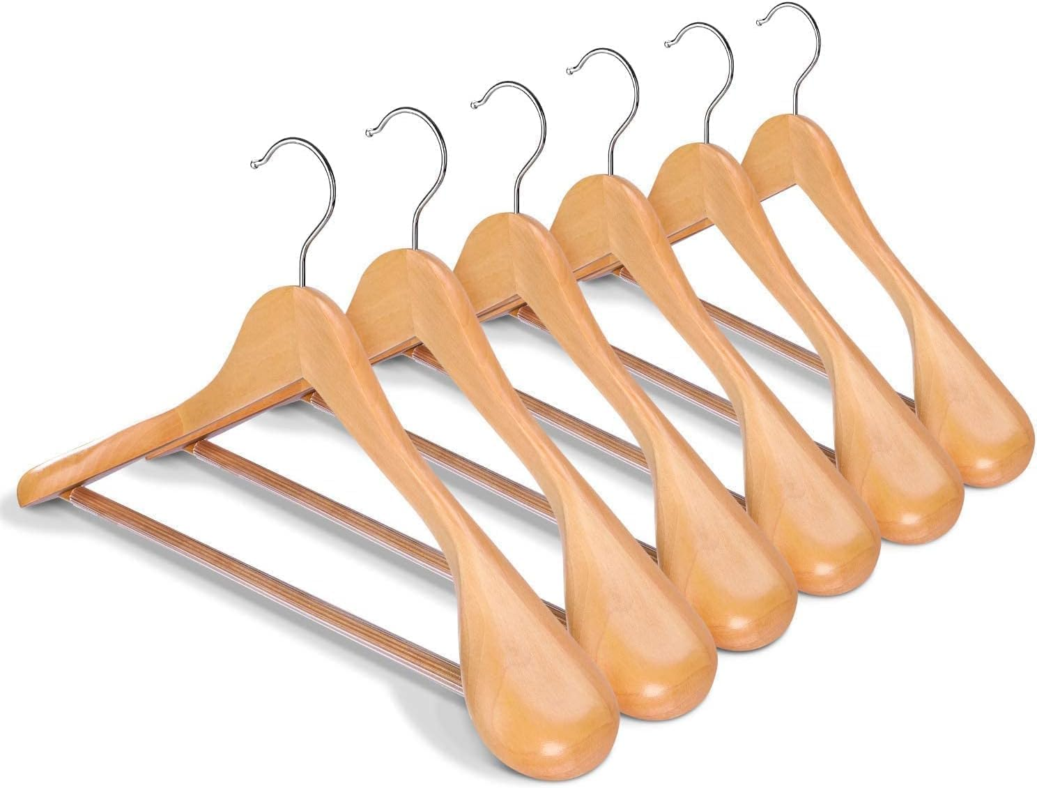 ADTZYLD Luxury Wide Shoulder Wooden Hangers with Extra-Wide Shoulder,6 Pack Wood Coat Hangers for Jacket Outerwear Shirt Hanger 360 Degree Swivel Hooks Anti-Slip Bar with Screw (Natural)