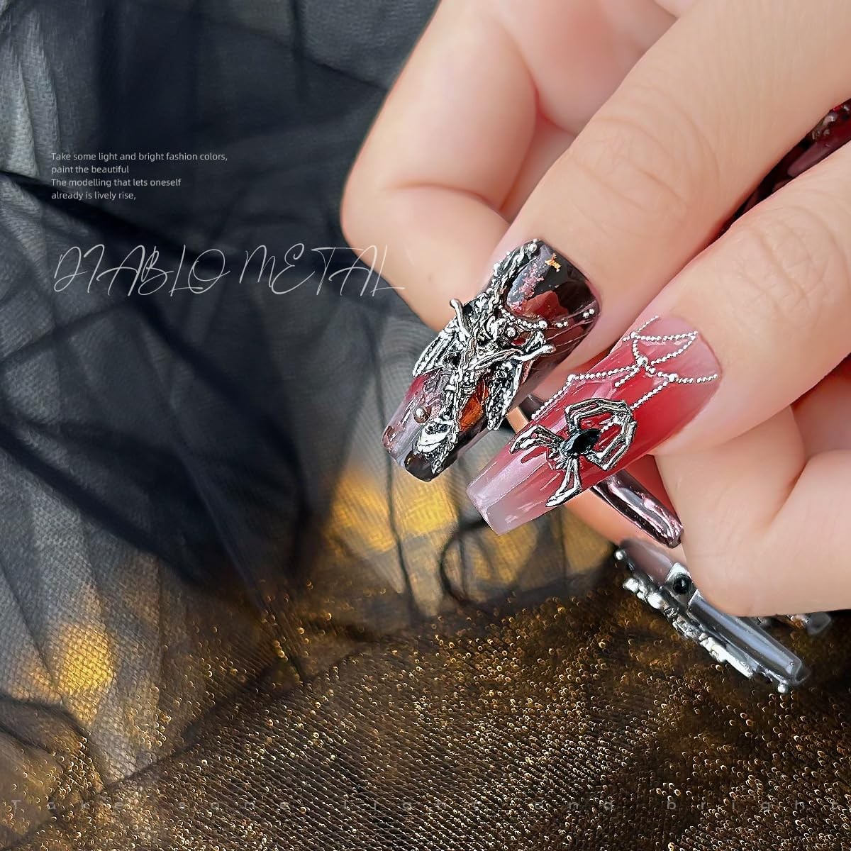 3D Halloween Spider Nail Art Pendants Crystals Diamonds Rhinestones Alloy Gothic Black Red Nail Accessories for Women Nail Art Decoration Craft Jewelry DIY (6 Styles) image number 1