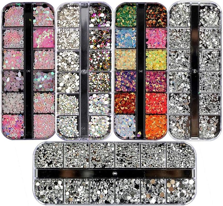 5 Boxes Nail Rhinestones Gems Crystal Art Decorations Kit Nail Horse Eye Rhinestones image number 4