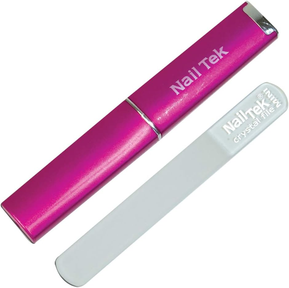 Nail Tek Crystal File - Glass Nail File with Case, Durable & Gentle for Natural Nails, Travel-Friendly Design, Fuchsia, Mini 3"