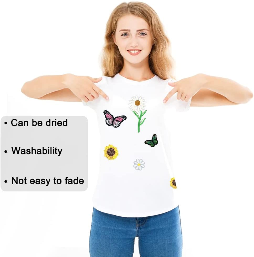 Sourceton 35 PCS Flowers Embroidered Iron on Patches, Sunflowers Butterfly Iron on Patches Set for Clothing Jeans,Bags, Arts Crafts DIY (Butterfly, Sunflower, Daisy) image number 6
