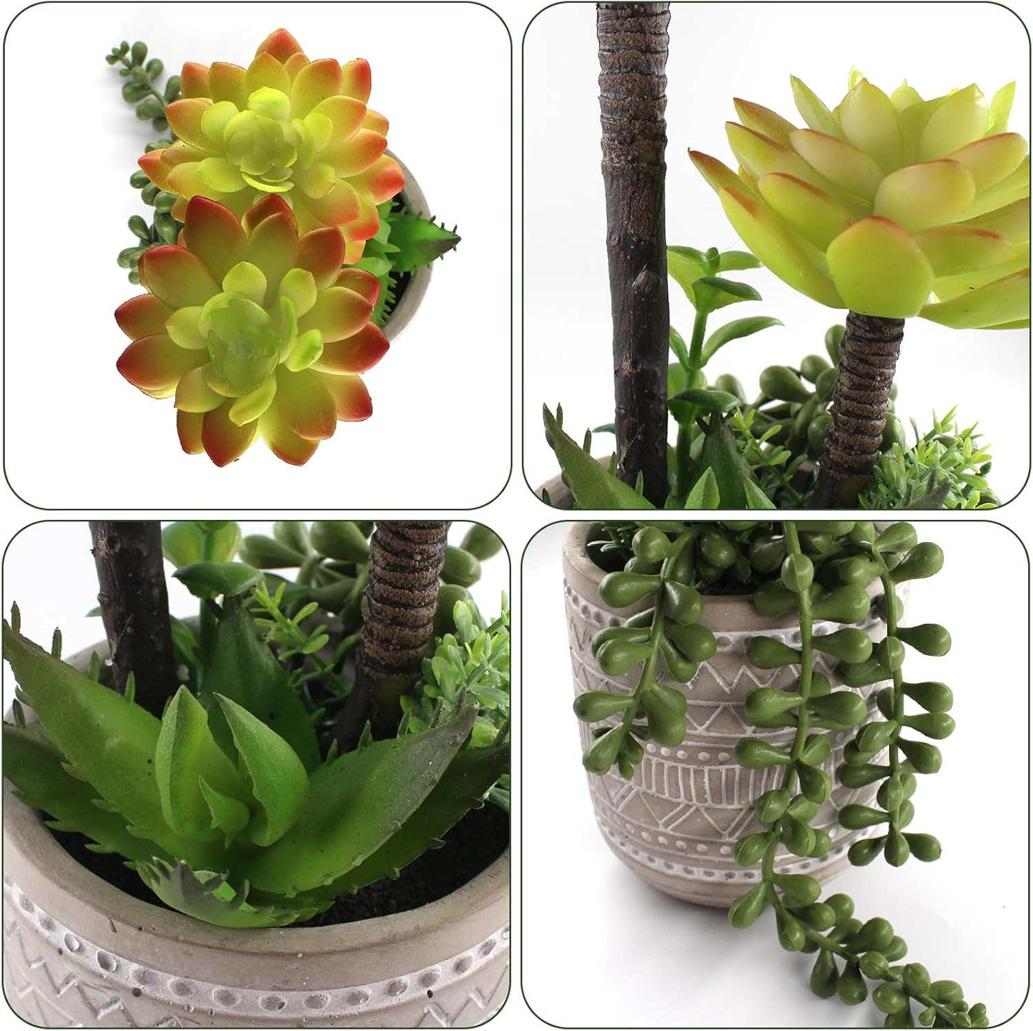 Artificial Succulents 11 Inch Realistic Textured Fake Succulents Faux Plants Aloe String of Pearls Potted Ceramic Plant for Home Decor Table Centerpiece image number 3