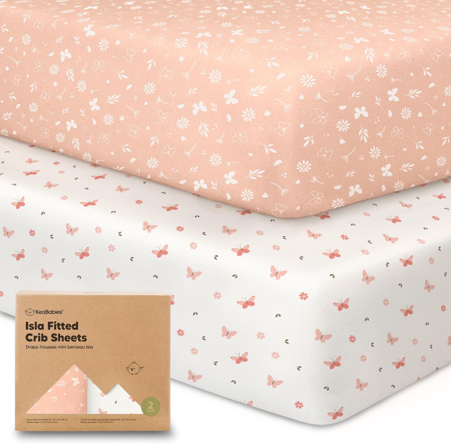 2-Pack Bamboo Cot Sheets for Boys, Girls - Jersey Fitted Cot Sheet, Organic Baby Cot Sheets Neutral, Cot Mattress Sheet, Toddler Bed Sheets, Baby Sheets for Cot, Unisex Cot Fitted Sheet (Soft White)