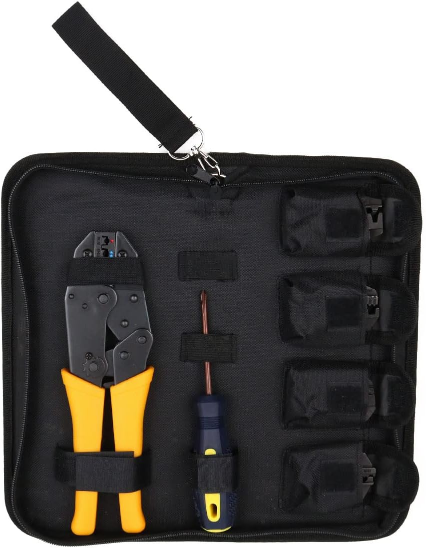 ZONADA Crimping Tool Kit Electrical Insulated Terminals Ferrules Ratchet Crimper Cable Wire Terminal Plier Screwdriver Set 5 Interchangeable Tips Dies from 0.5Mm to 35Mm&sup2; with Carry Bag