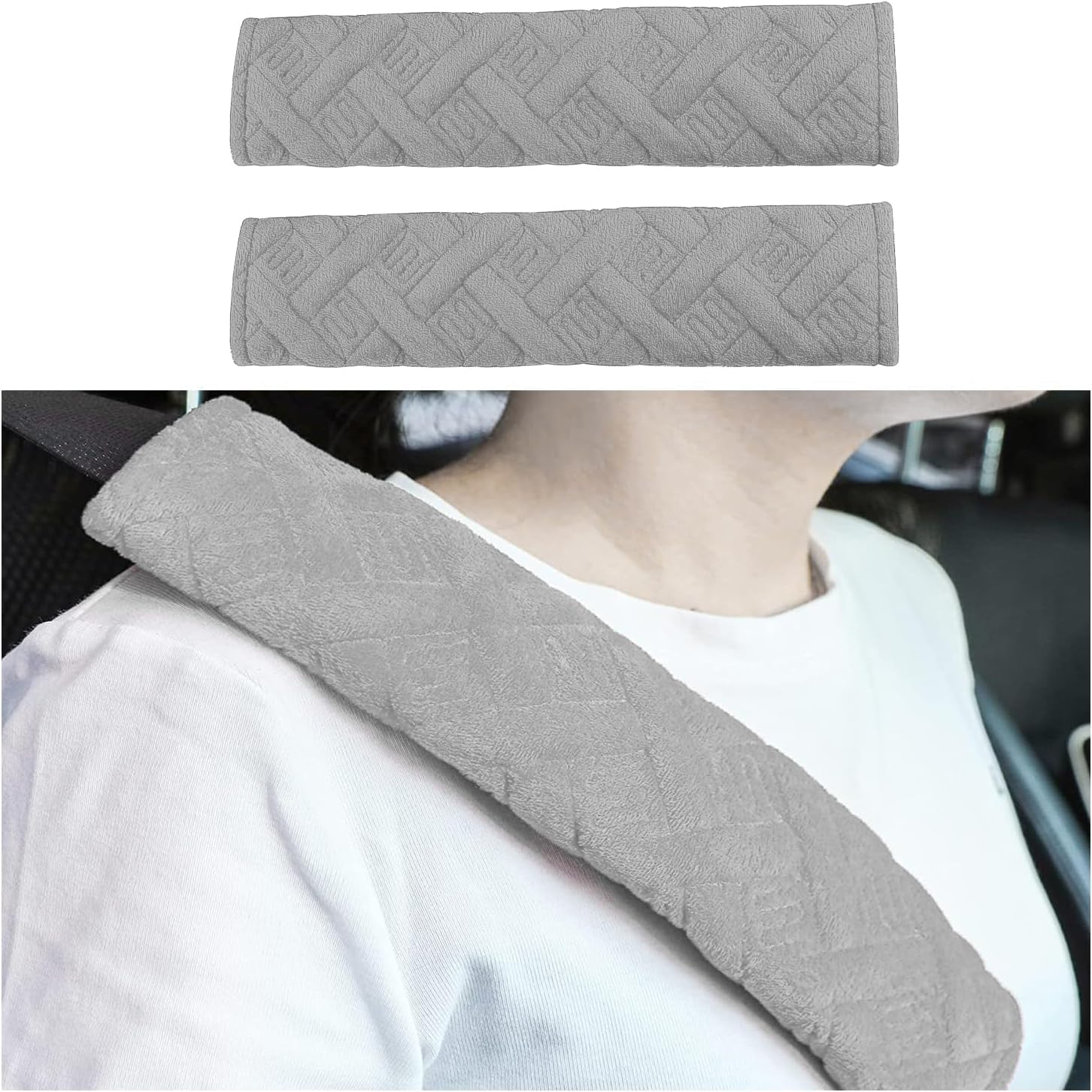 Universal 2-Pack Car Seat Belt Covers - Soft Shoulder Strap Pads for Comfortable Driving, Adjustable Breathable Harness Pad Protector - Car Interior Accessories(Grey)
