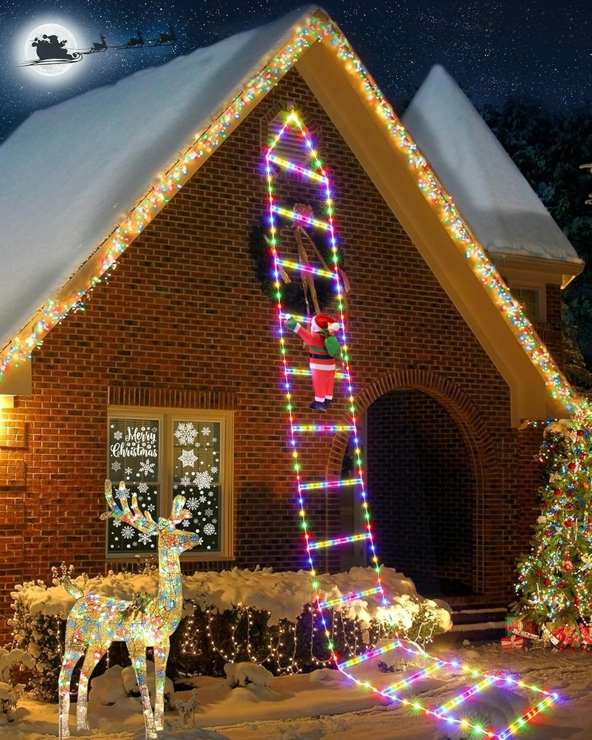 Christmas Decorations LED Ladder Lights with Climbing Santa Claus, 10Ft Outdoor Christmas Decorative Lights - 8 Modes Xmas Lightst Tree for Home Holiday Wall Window Xmas Decor (Warm White)
