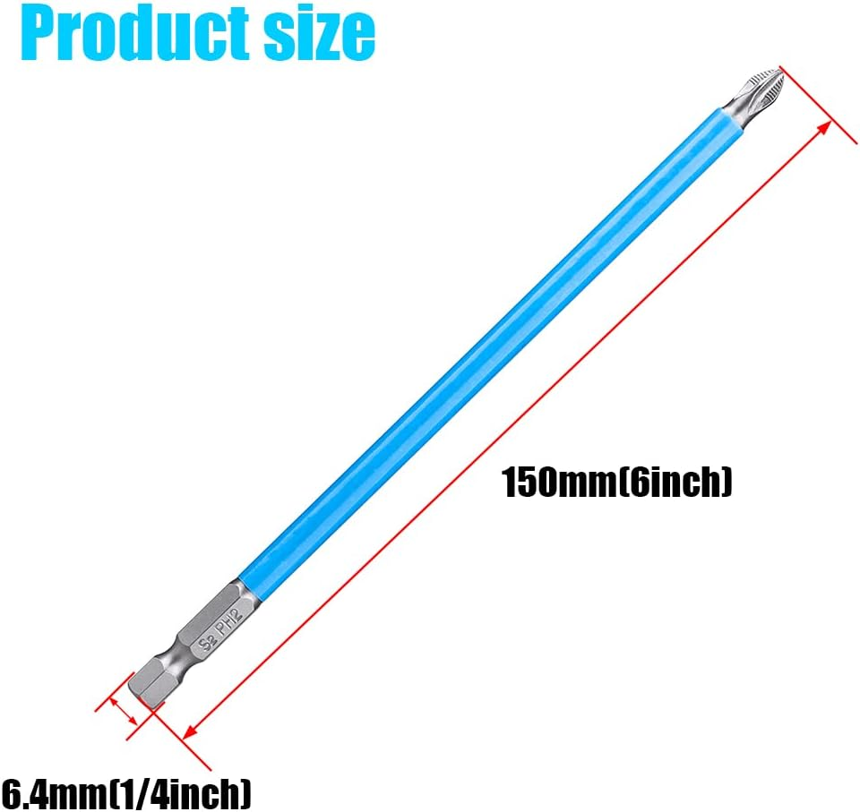 Yakamoz 10Pcs Magnetic anti Slip Phillips Screwdriver Bit Set, PH2, 1/4 Hex Shank, 6 Inch image number 3