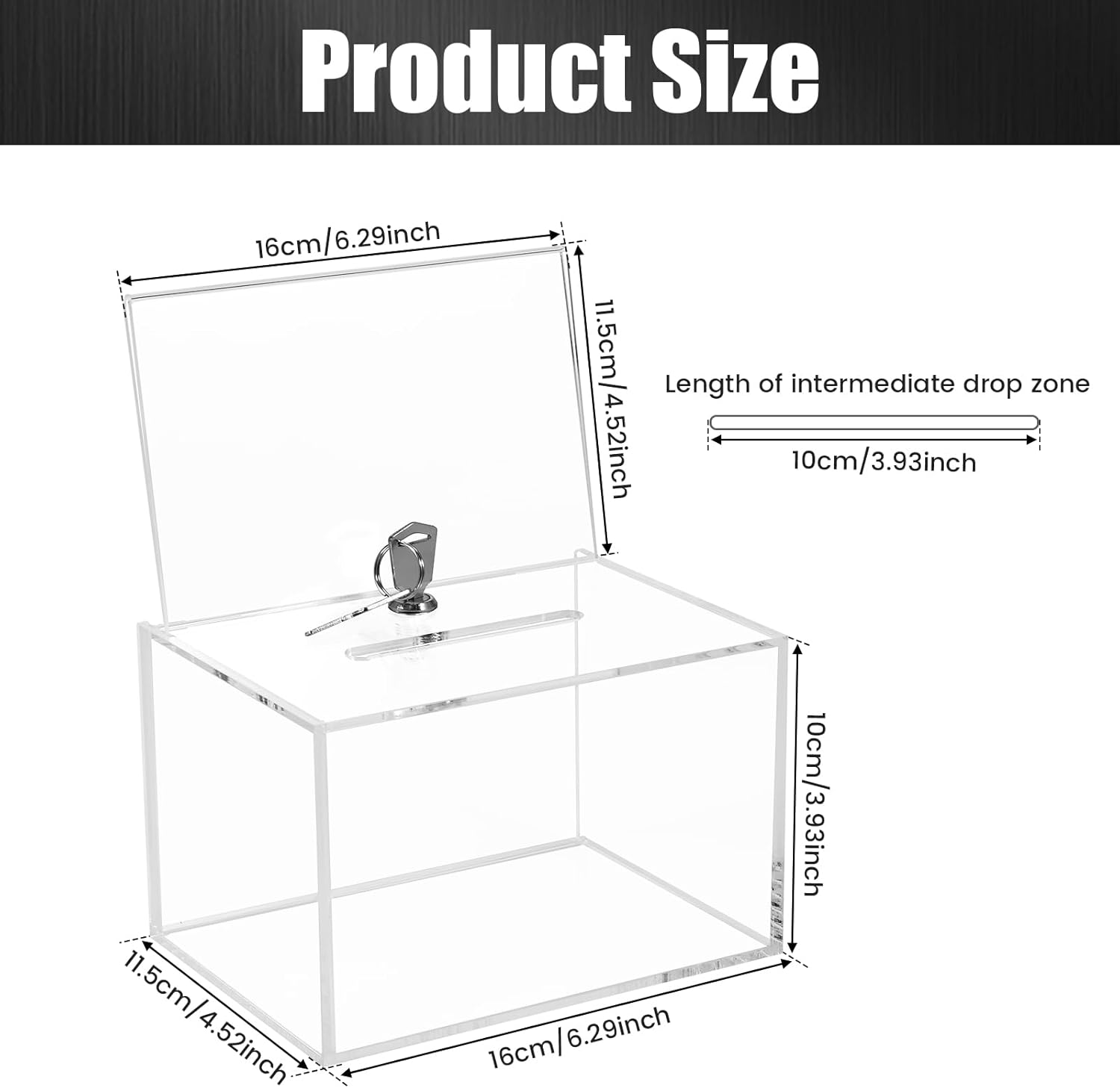 Acrylic Donation Box with Lock and Sign Holder,16X11.5X10Cm Portable Clear Suggestion Box, Storage Container Multipurpose Raffle Box for Fundraising Voting Charity Ballot Contest Suggestions (A) image number 4