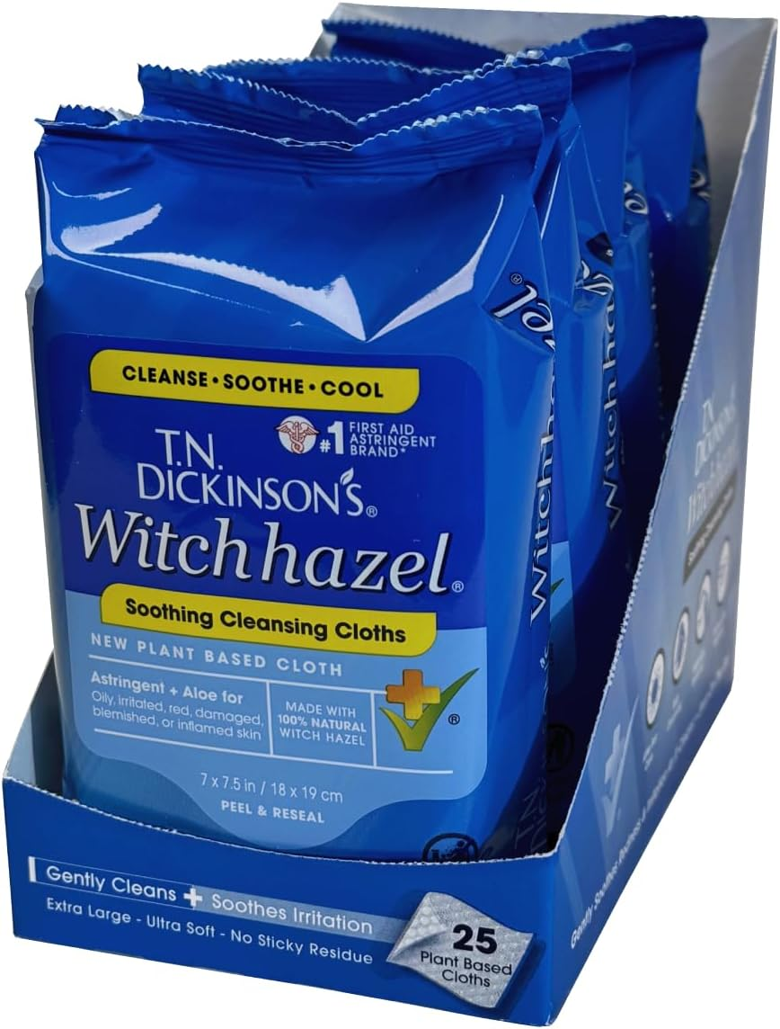 T.N. Dickinson'S Witch Hazel Soothing Multiuse Cleansing Cloth, 4 Pack, 25 Cloths per Pack,White image number 3