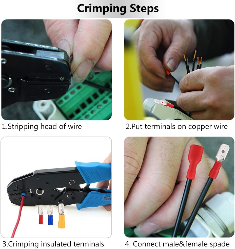 Reelau [280Pcs] Electrical Wire Crimp Terminals, Semi-Insulated Wire Connectors Assorted Lug Kit Solderless Butt Spade Terminals Ring and Fork Connectors Kit AWG 22-16 16-14 12-10, Red, Blue, Yellow image number 3
