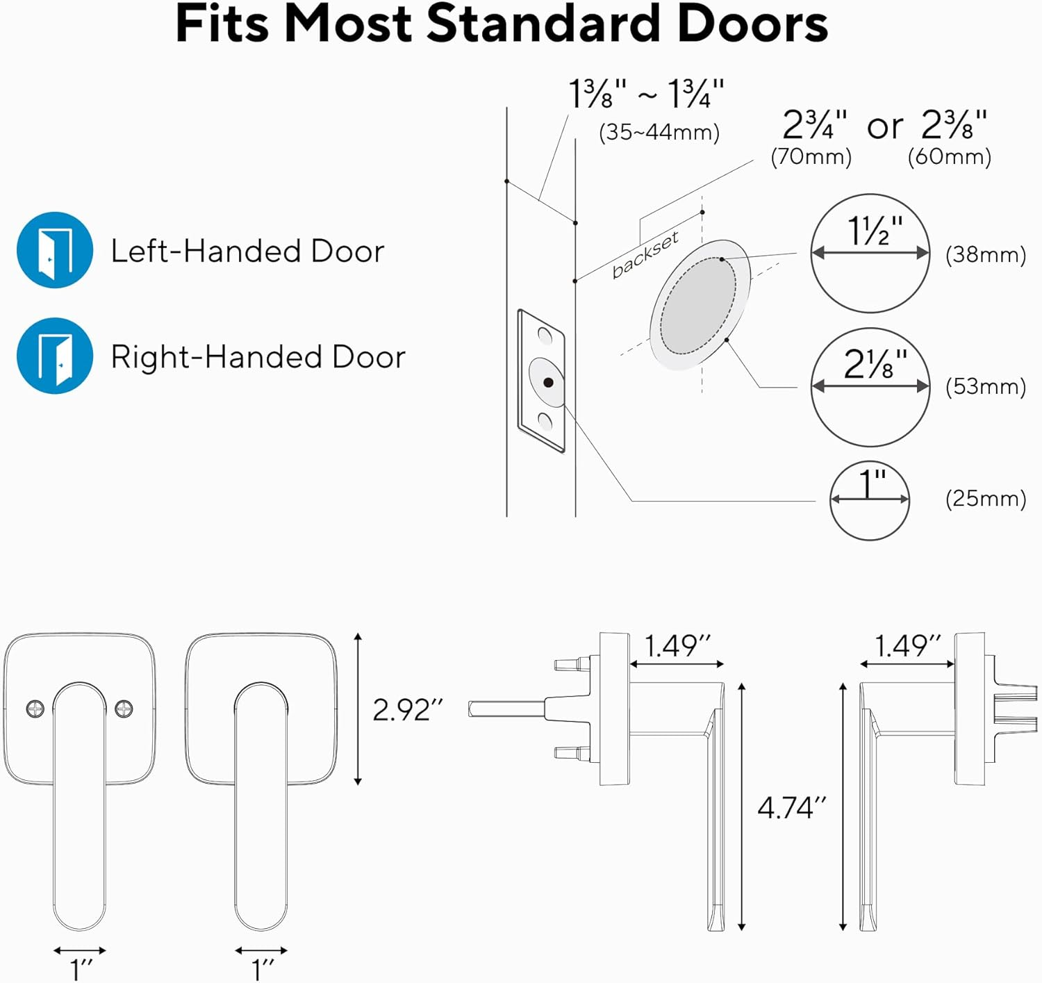 ULTRALOQ Modern Matte Black Aluminium Door Lever, Reversible, Adjustable Backset, Waterproof, Ideal for Hallway, Closet, and Any Door image number 5
