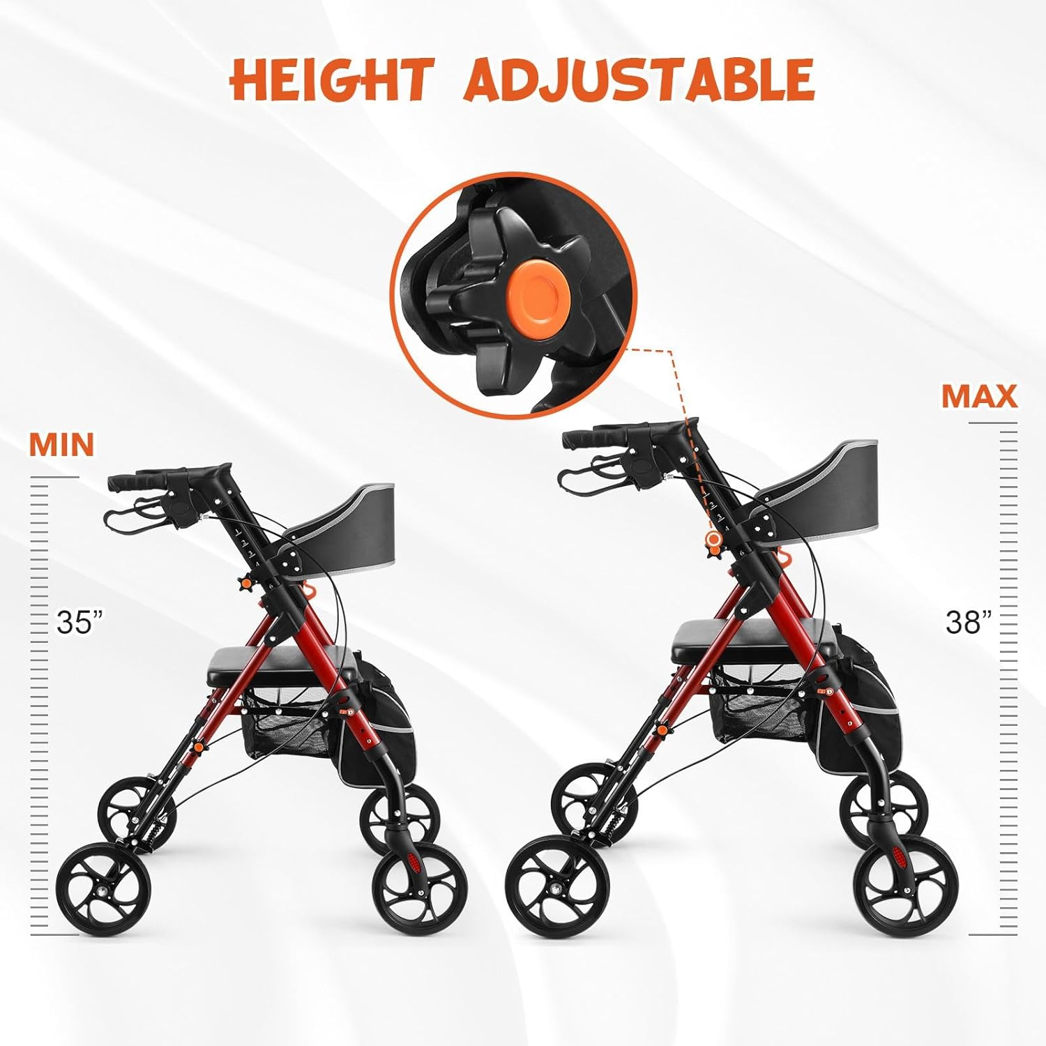 GENKI Aluminum Rollator Walker with Seat 4 Wheel Seniors Elderly Lightweight Walking Mobility Trolley Folding Wheelchair Rolling Frame Storage image number 5
