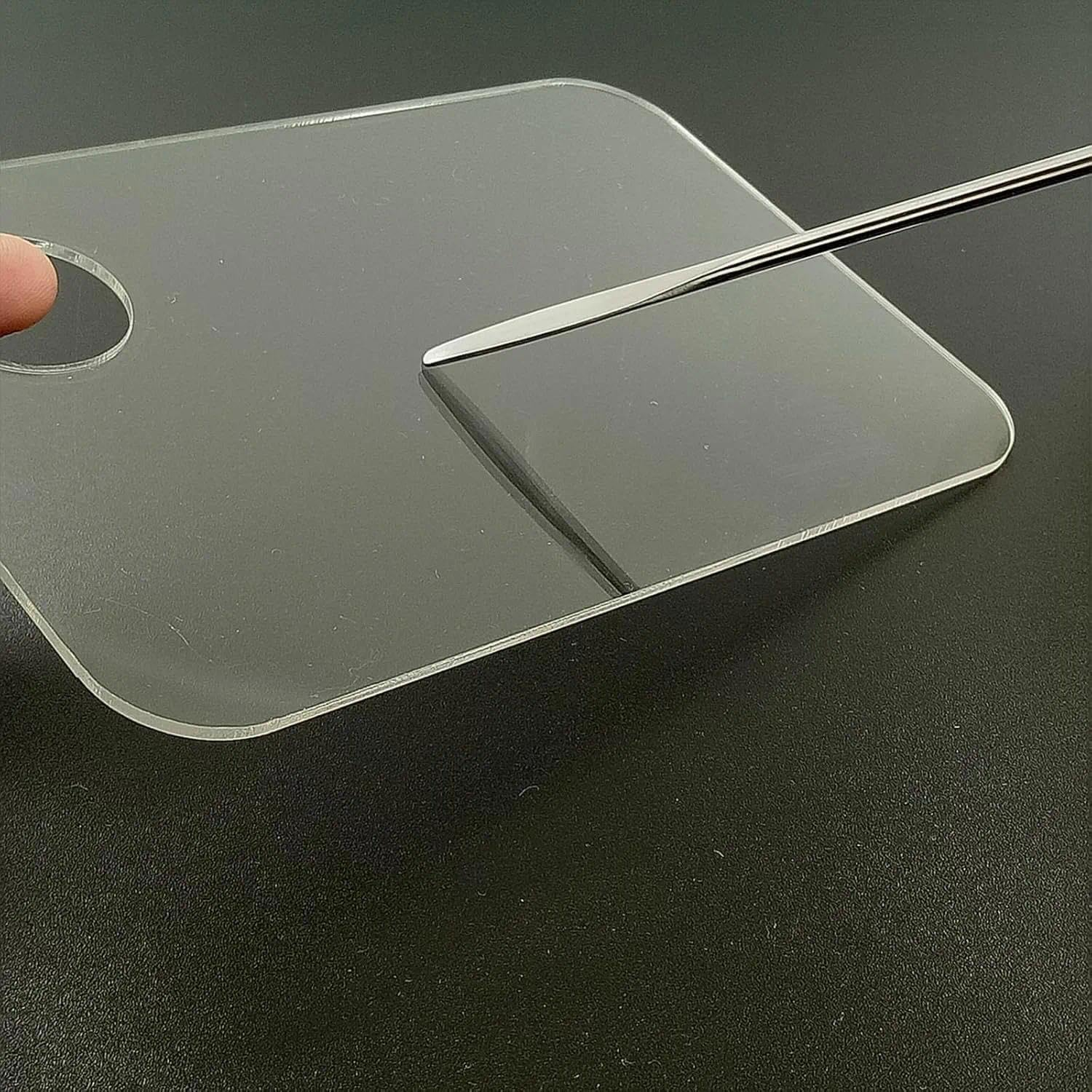 Professional 2 Pcs Makeup Palette and Spatula Set for Foundation Mixing with Rectangular Acrylic Tray and Stainless Steel Tool - Ruibex image number 1