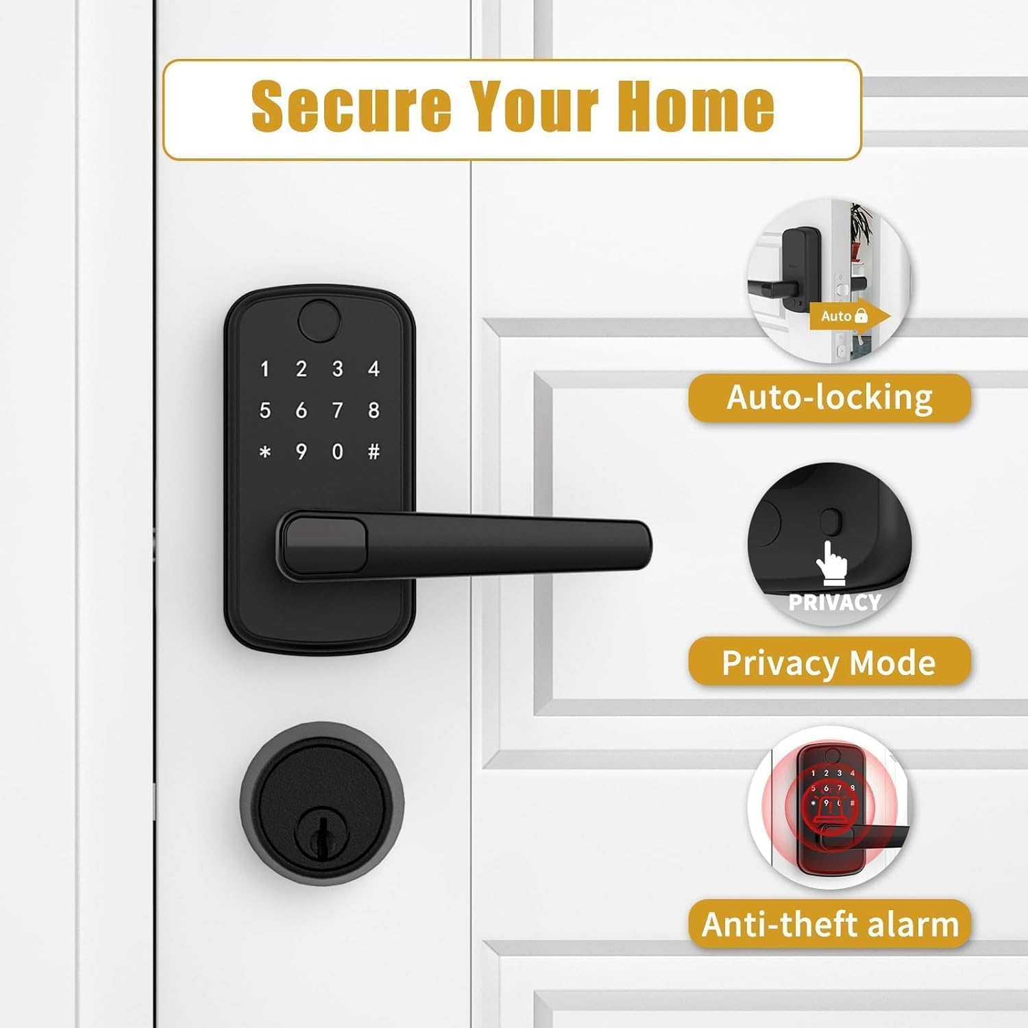Smart Door Lock - Fingerprint Lock 5 in 1 Electronic Fingerprint/Keyboard/Password/App/Ic Card, Smart Lock for Home Bedroom Hotel Office Apartment image number 3