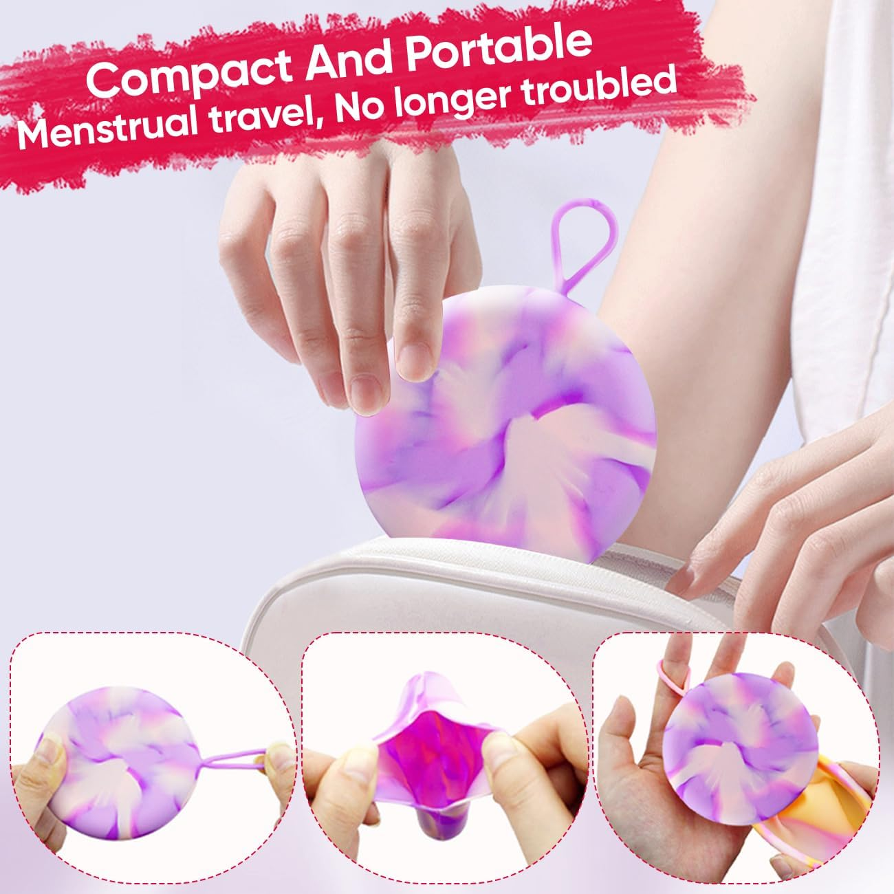 Menstrual Cups,Medical Grade Silicone Thin Fit Menstrual Disc,Large Capacity Menstrual Cup Wear for 12 Hours,Period Disc with Mini Cup Carrier Case,Reusable Menstrual Flow Cup for Women Periods image number 3
