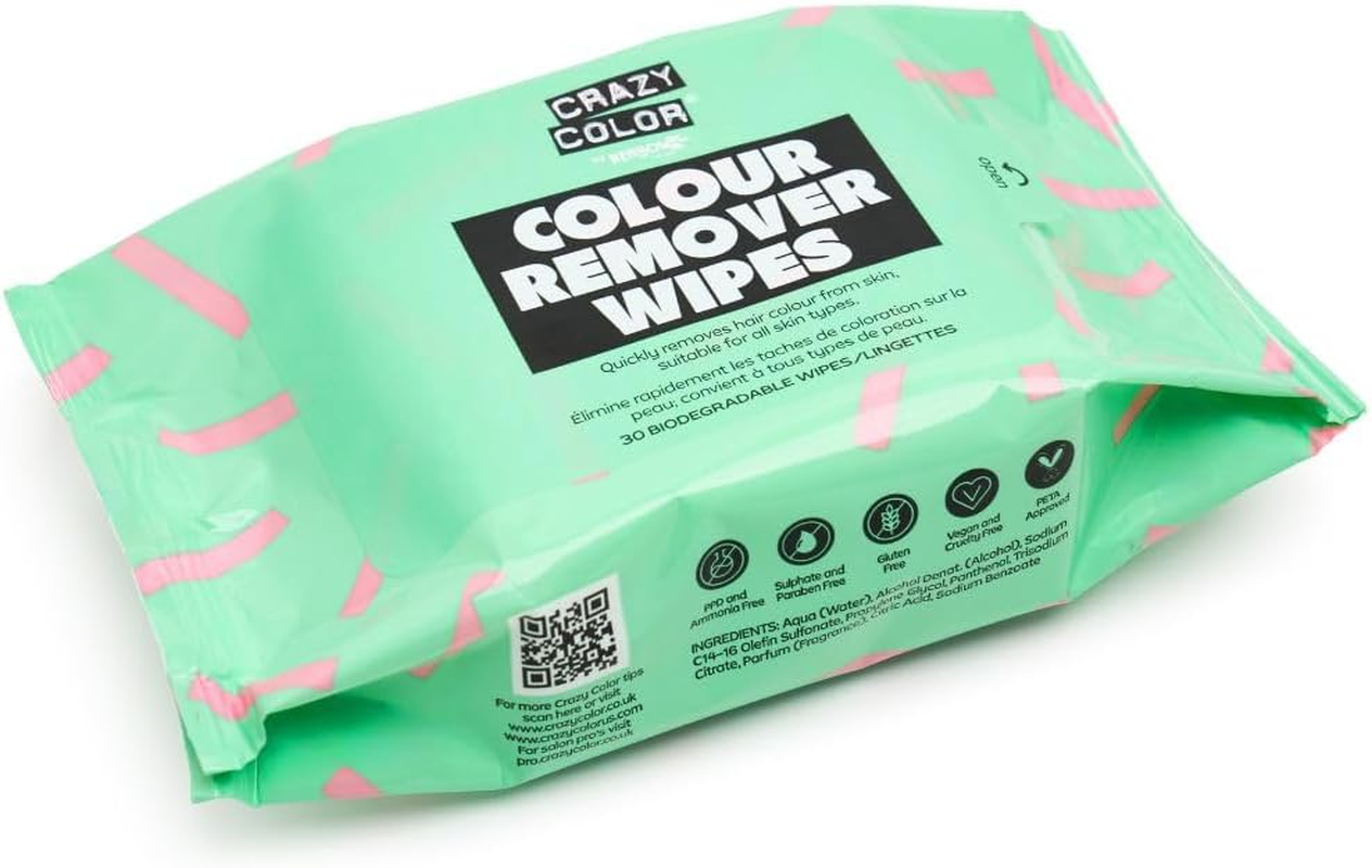 Crazy Color Hair Dye Remover Wipes. Remove Hair Dye from Face. 24 Pack of Biodegradable Wipes.