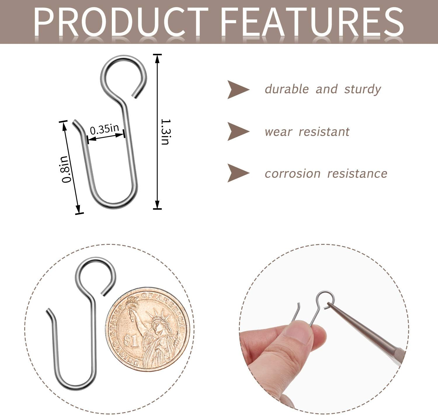 Metal S-Shaped Curtain Hooks for Ceiling Drape Track - Small Wire Hooks for Curtain and Drape image number 4