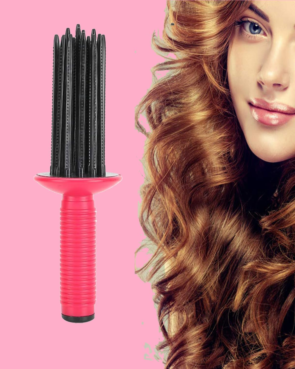 Hair Fluffy Styling Curler Curls Comb,Hair Curler Curling Make up Brush Roller Tool Portable Hair Curling Roll Comb Anti‑Slip Professional round Hair Brush for Home Personal Use Travel image number 2
