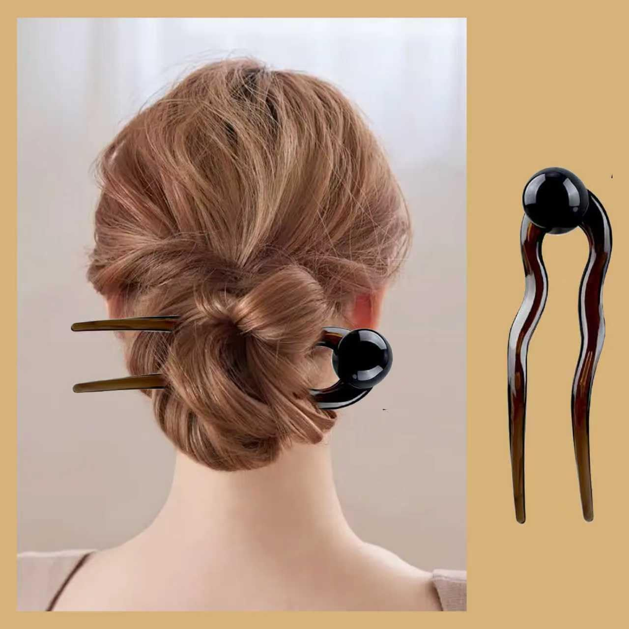 RIBHNXHI U Shaped French Hair Pin Pearl Hair Clips for Women Elegant Bobby Pins Brown Hair Fork Vintage Updo Hair Sticks for Buns Hair Accessories 4 Pieces Multicolor