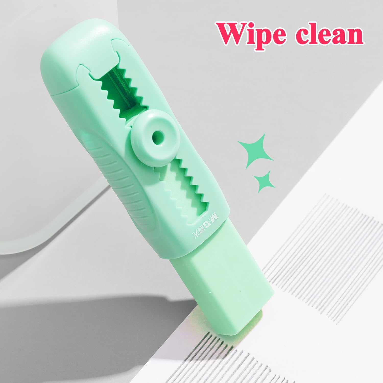 M&G 4+1 Pack Rubber Erasers Sliding Retractable Eraser, Soft Cute Erasers Push Pull Large Pencil Eraser with Plastic Sleeve 4 Refill Eraser for Students Kids, School Office Home Supplies (Green) - Pink image number 7