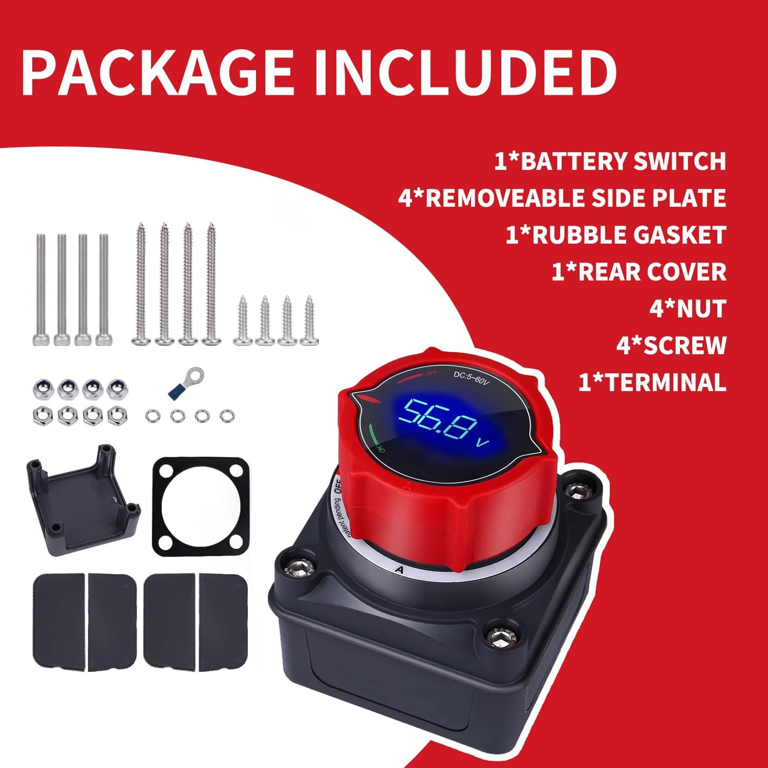 Upgrade Battery Disconnect Switch with Voltmeter, DC 5-60V Master Isolator Cut/Shut off Switch for Marine Boat Car Truck Camper RV Trailer Vehicles Engine Application (On/Off) image number 1