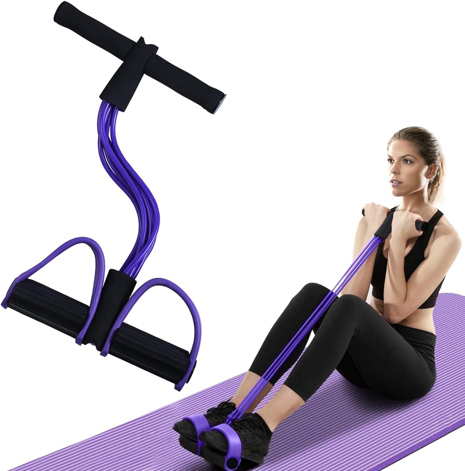 Multi-Function Tension Rope, 6-Tube Elastic Yoga Pedal Puller Resistance Band with Handles, Natural Latex Sit up Exercise Equipment Home Gym Tummy Trainer for Men Women