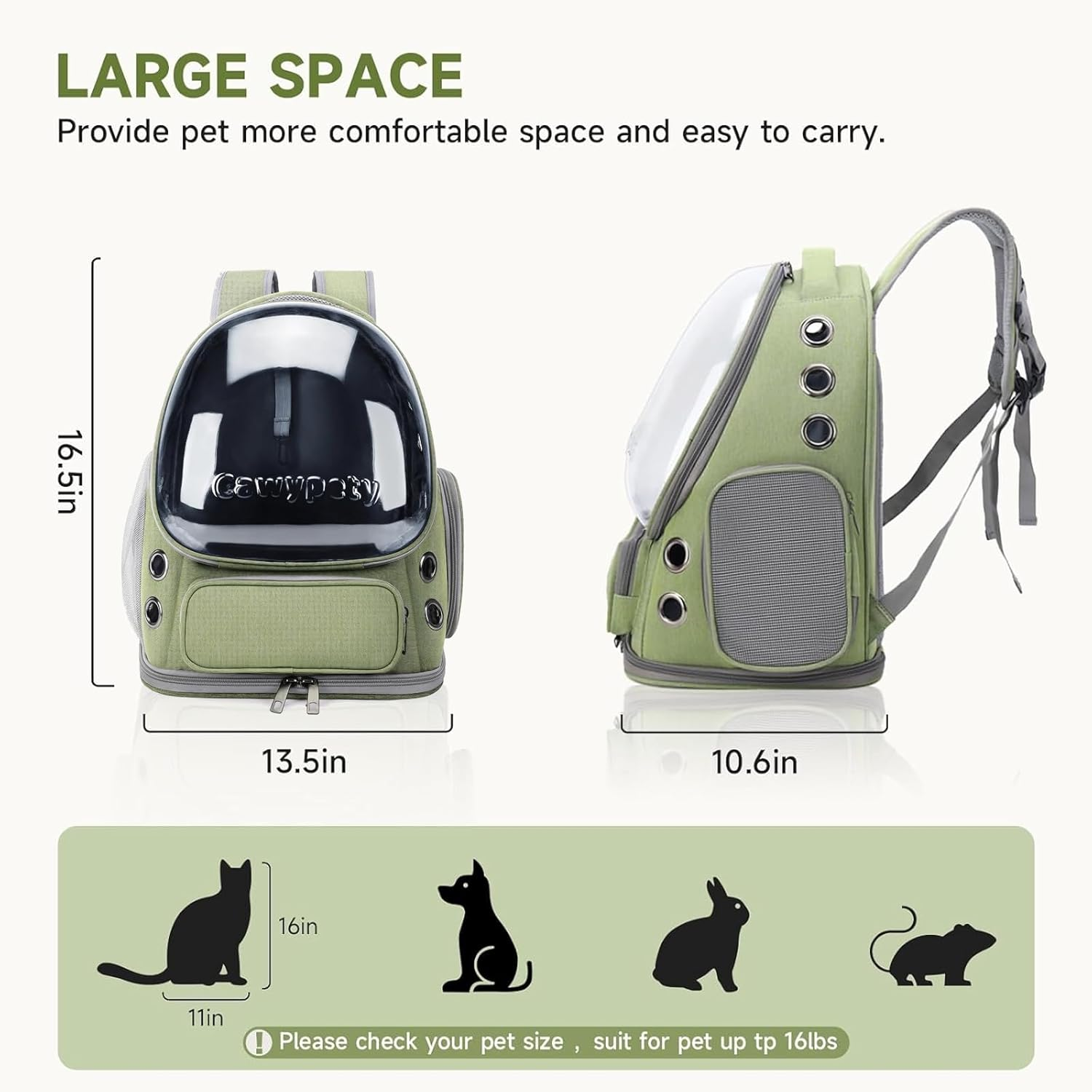 Cat Backpack Carrier, Breathable Cat Carrier Foldable Bubble Backpack for Kitty to Medium Cat Small Dog up to 15Lbs Travel Hiking Transparent Pet Carrier - Green image number 2