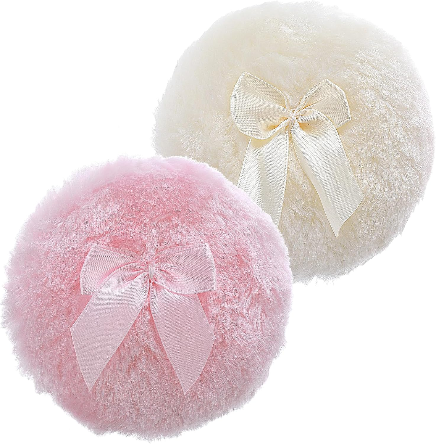 Sibba Large Fluffy Powder Puff - 4 Inch Ultra Soft Washable Reusable Velour Face Body Puff for Loose Powder - Wet Dry Makeup Tool (White)