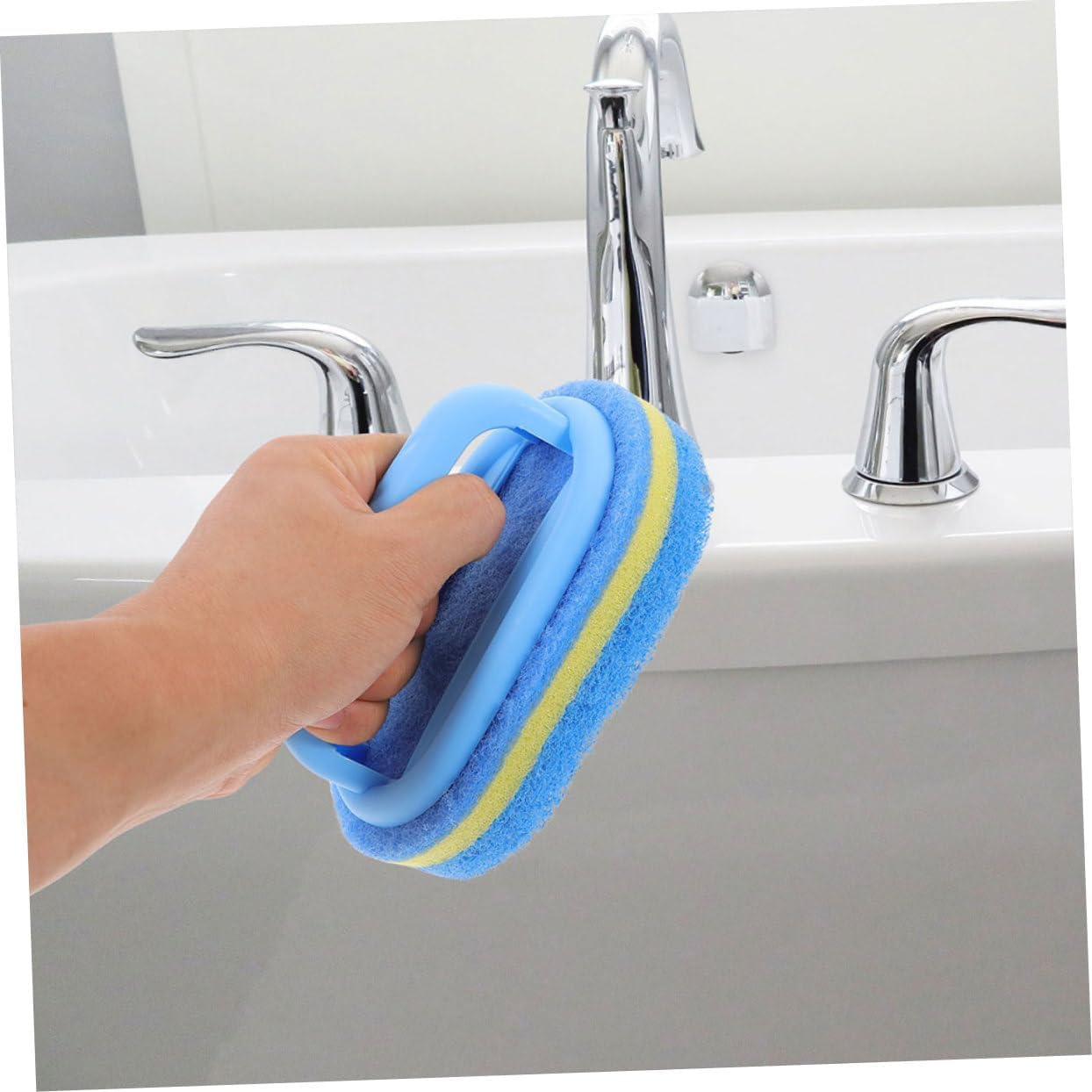 LAPYAPPE 3Pcs Handheld Cleaning Sponge Brushes with Comfortable Handles Multi-Use Kitchen and Bathroom Scrubbers for Tile Ceramic Bathtub and Countertops Cleaning image number 5