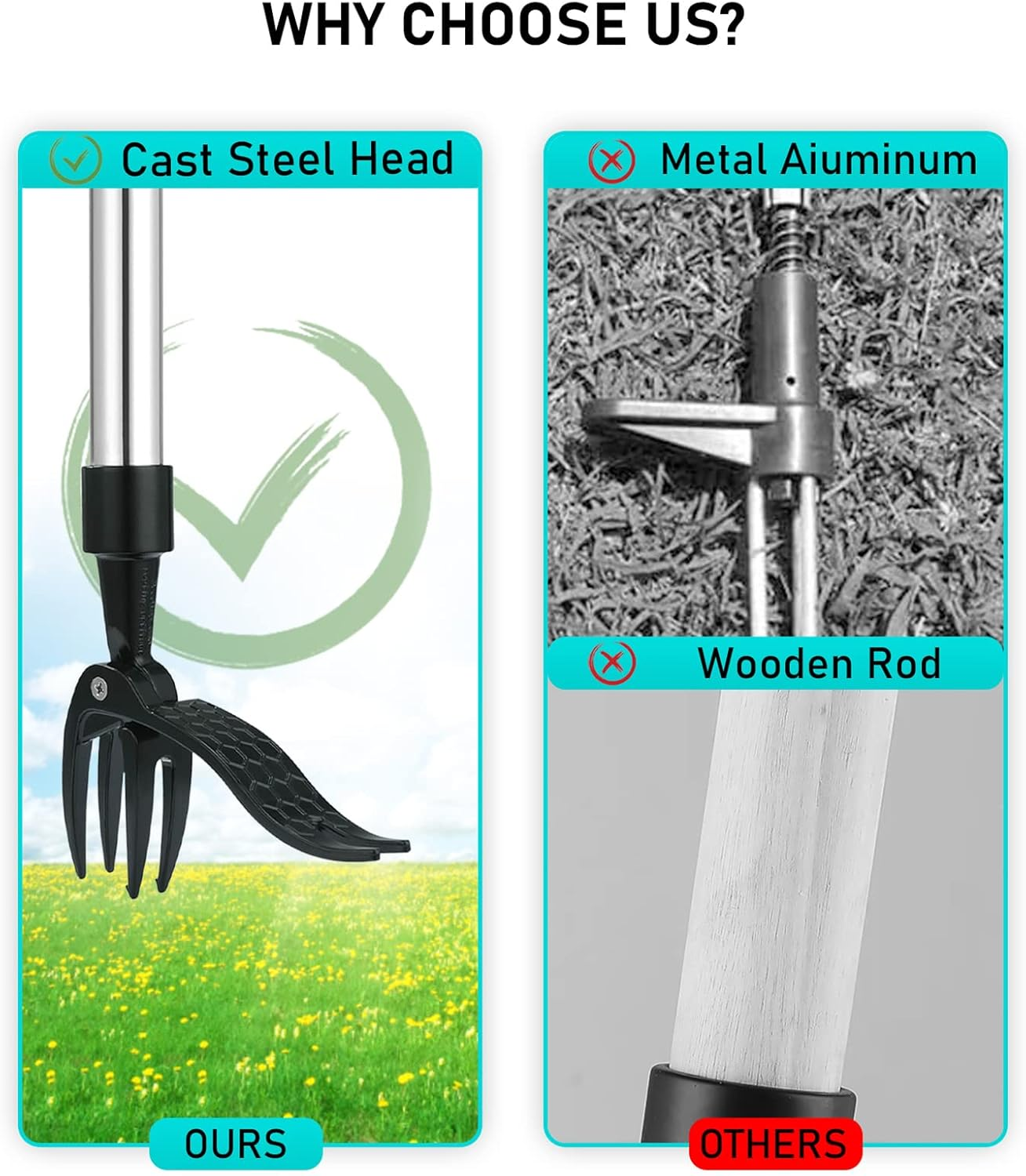 Weed Puller Tool, Manual Weeders Garden Tool Root Starter Eater Stand up Remover with Long Handle Easily Remove Weeds without Bending, Pulling, or Kneeling, Sliver (HGG0017) image number 2