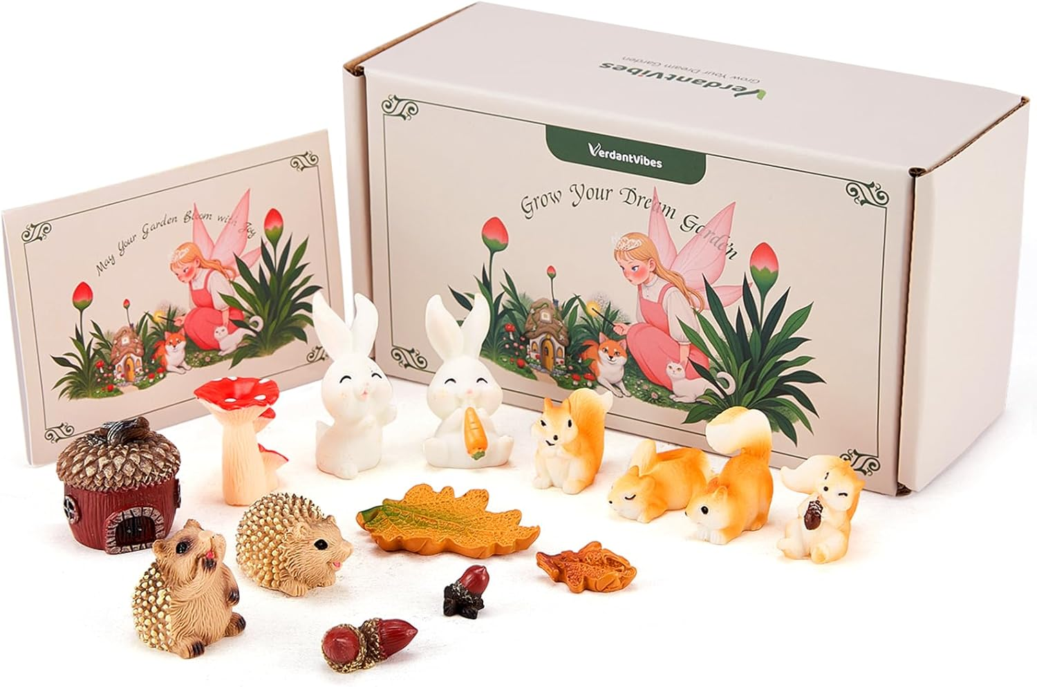 Verdantvibes Fairy Garden Accessories Kit &ndash; 15-Piece Miniature Woodland Decor with Pinecone House, Mushroom & Gift Box &ndash; Fairy Garden Figurines for Indoor Outdoor Fairy Garden Decorations