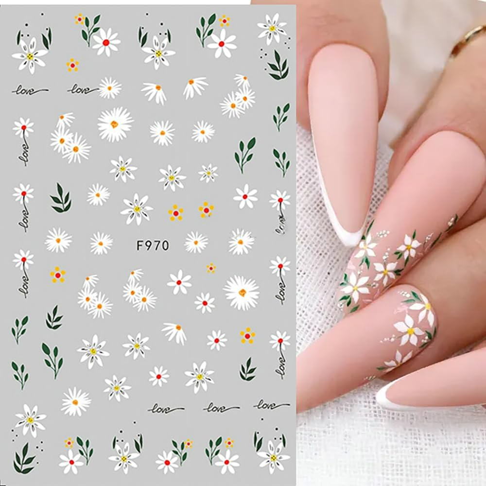 5Sheet Nail Stickers Self-Adhesive 3D Flowers Nail Art Stickers Daisy Wild Flowers Spring Flowers Nail Stickers 3D Nail Design DIY Manicure Decoration (5 Sheets) image number 4