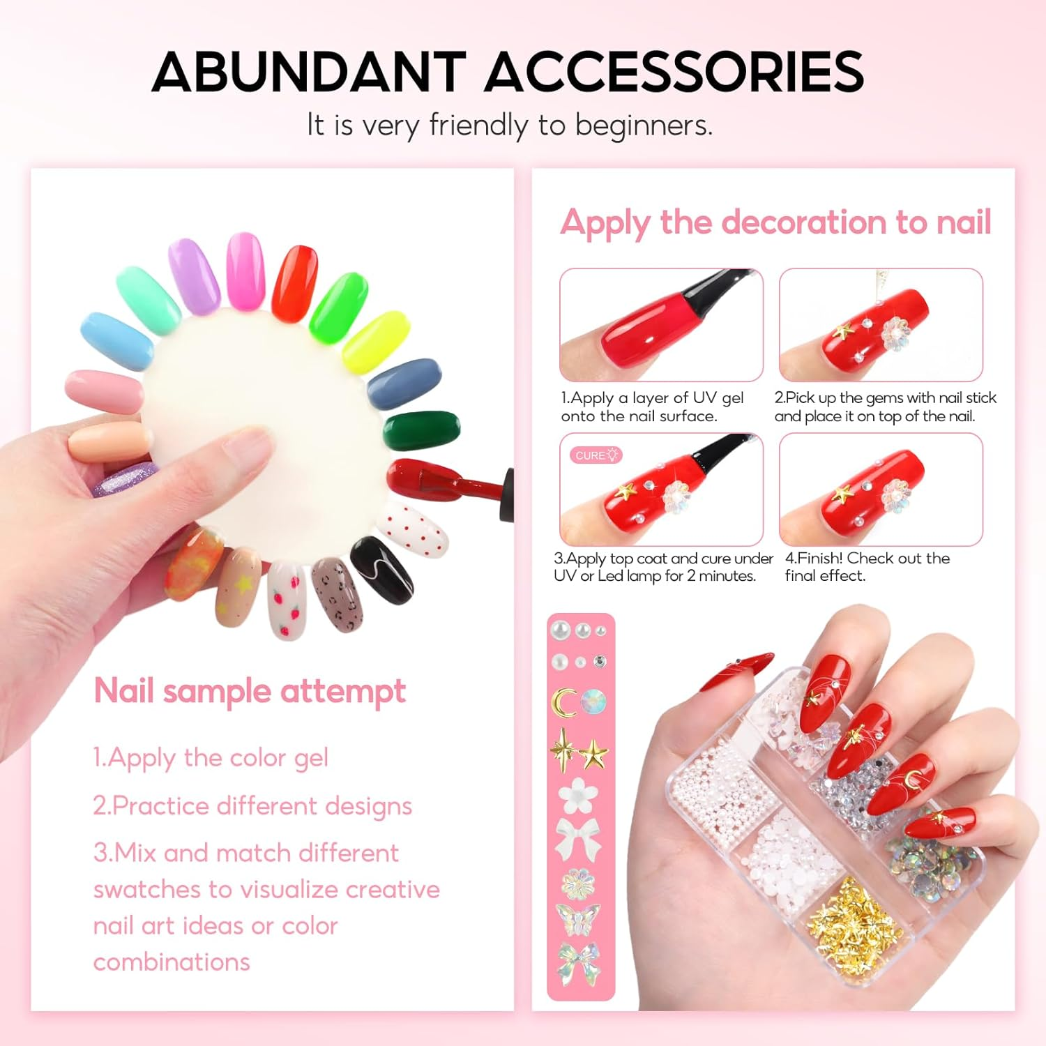 COSCELIA 60PC Gel Nail Polish Kit with U V Light Starter 55 Colors 5PC Top Base Coat Nail Art Decorations French Manicure for Beginners with Everything Gifts for Women image number 3