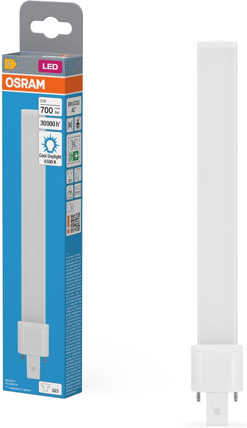 OSRAM DULUX LED Tube S11 G23 6W Cool White 700LM IP20 Compact Fluorescent Replacement for KVG Lights 2 Pin Base White Plastic 32.5Mm image number 1