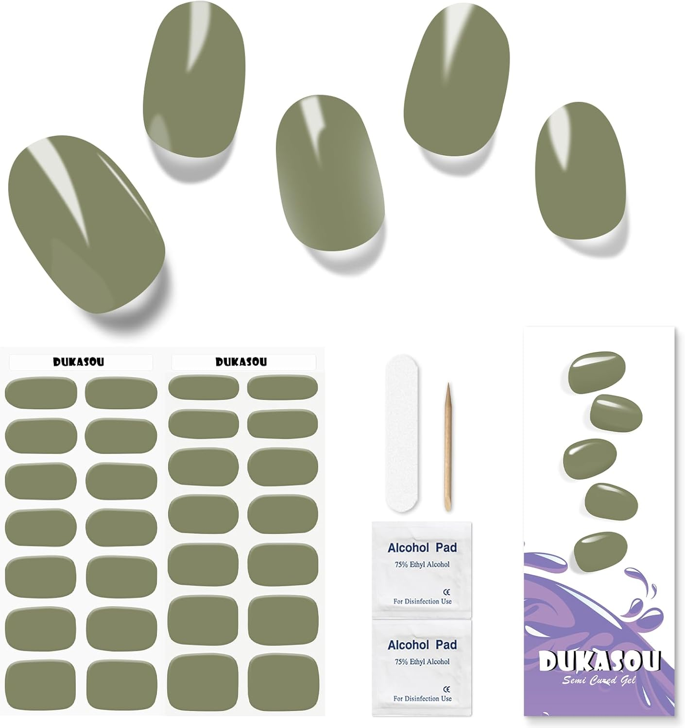 Semi Cured Gel Nails Strips 28 Stickers Nail Wraps Soft Self-Adhesive Gel Nail Stickers Salon-Quality Gel Nail Strips for Nails Manicure Nail Wraps Works with Any Nail Lamps