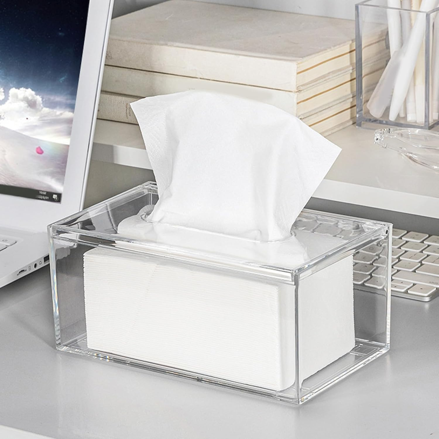 Acrylic Transparent Tissue Box Cover Modern Holder Dispenser for Living Room Bedroom, Clear Rectangular Napkin Box for Home Restaurant image number 6