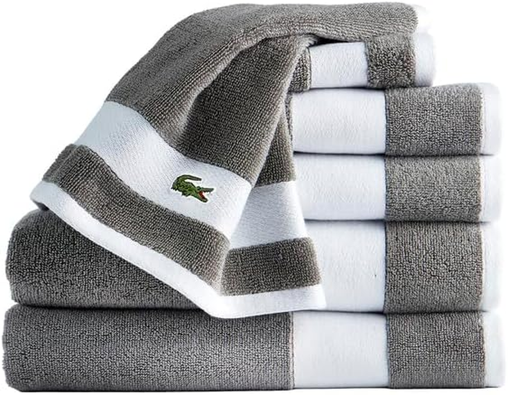 Lacoste Sport Stripe 6-Piece Luxury Cotton Towel Set &ndash; Made with 100% Soft Supima Cotton, Absorbent & Quick-Drying, Includes 2 Bath Towels, 2 Hand Towels, 2 Washcloths, Navy