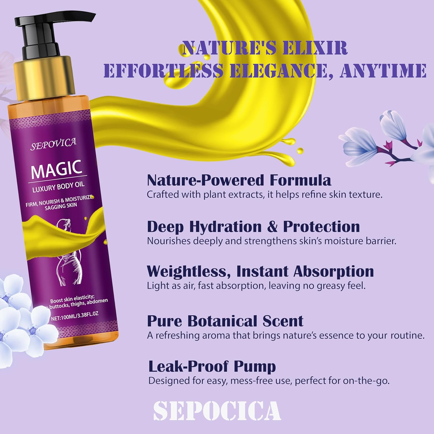 Body Firming Oil, Natural Botanicals Hydrating Firming O Il for Women, Fast-Absorbing with Cactus Extract & Camellia Oil, Vitamin E, Targets Abdomen/Thighs, 3.38 OZ (2PCS) image number 3