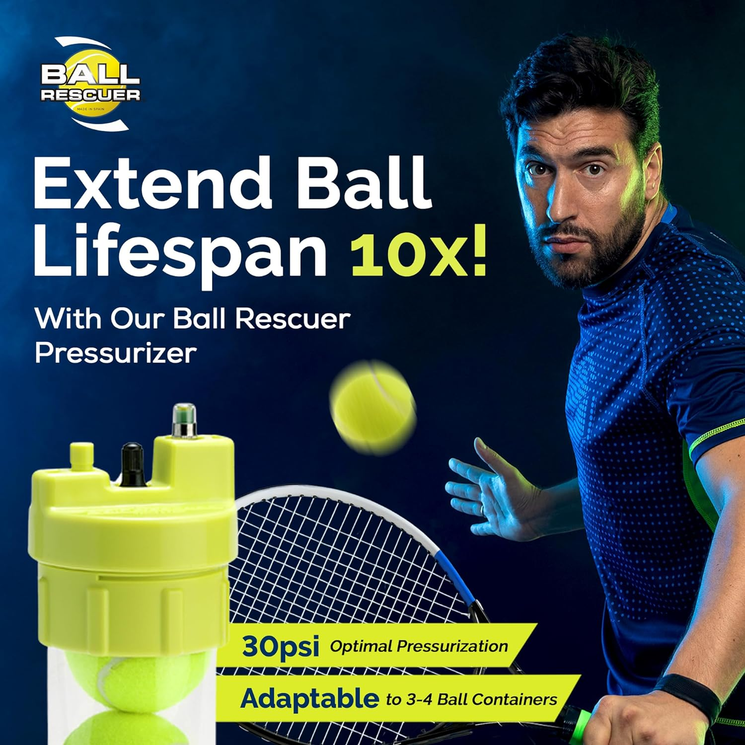 BALL RESCUER: Tennis/Padel Ball Life Extender &ndash; Converts Plastic Tennis/Padel Ball Containers to a 30 Psi Ball Pressurizer &ndash; Needs a Bicycle Pump to Pressurize (Ball Container and Pump Not Included). image number 5