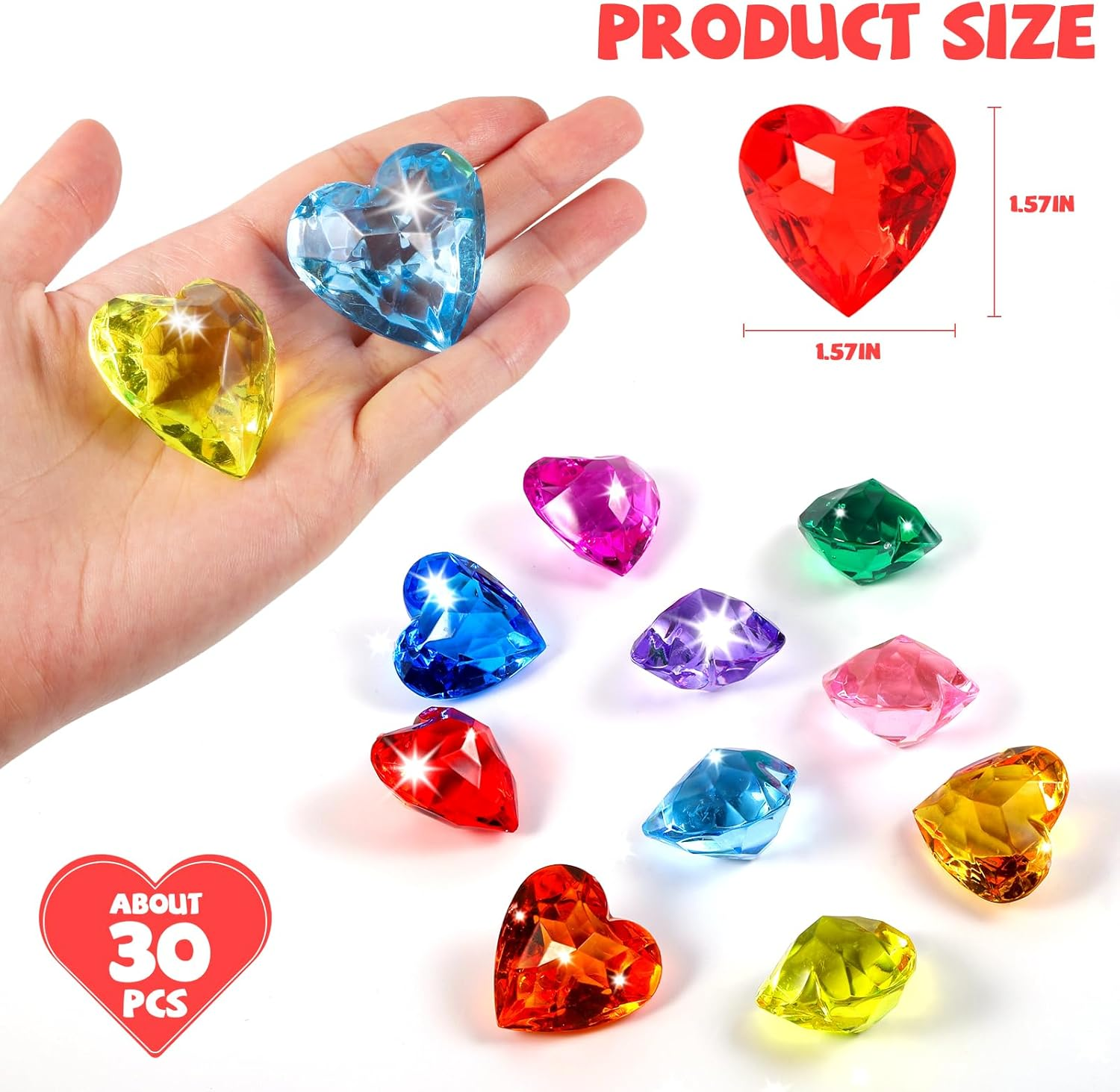 Niceup 30Pcs Diamond Gems Kids Princess Mermaid Pirate Party Favors Treasure Toys, 1.57In Fake Jewels Plastic Gemstones for Easter Eggs Filler Basket Stuffers, Hunt Hide Seek Toys, Diving Pool Toys image number 3
