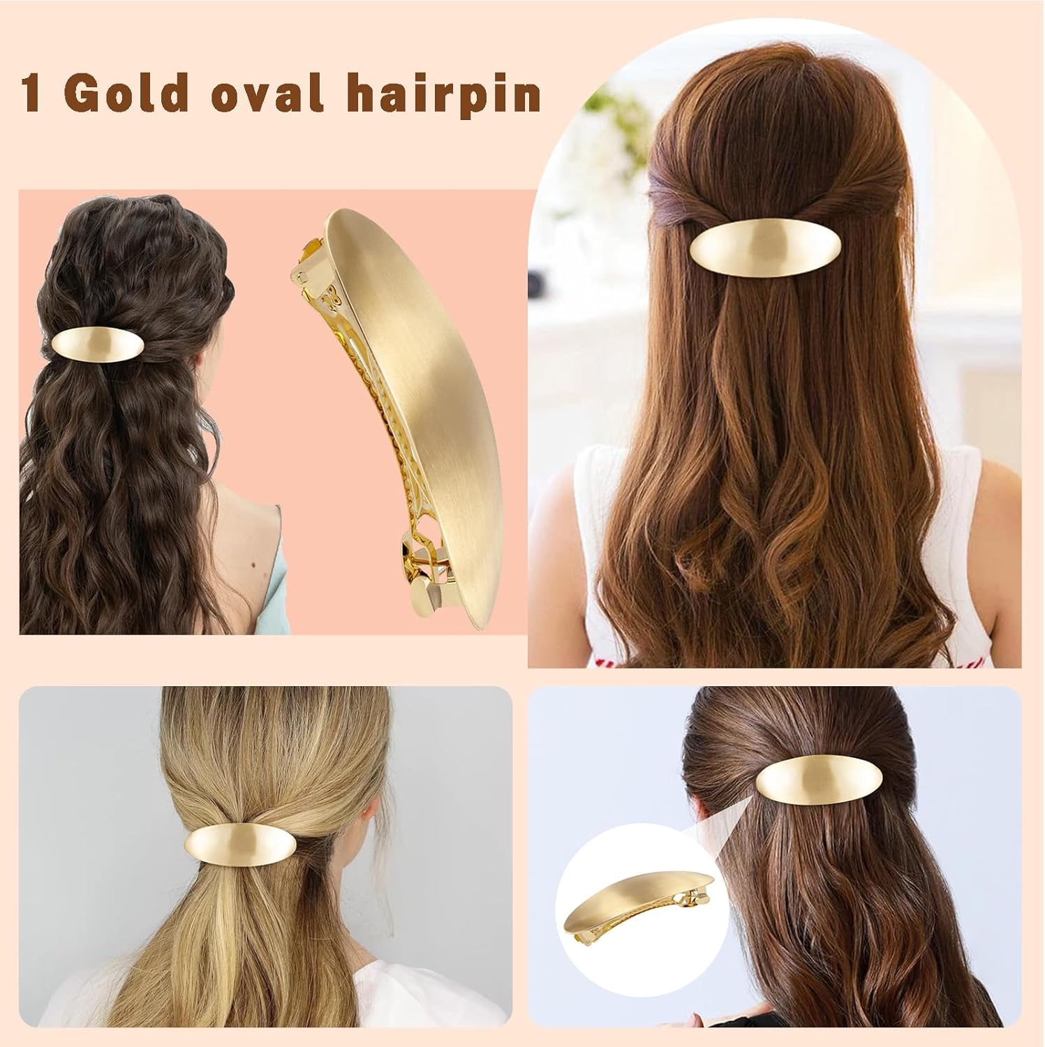 TELAIN Large Oval Metal Hair Clip in Gold Vintage French Design for Thick Long Hair Wedding Party Hair Accessories image number 2