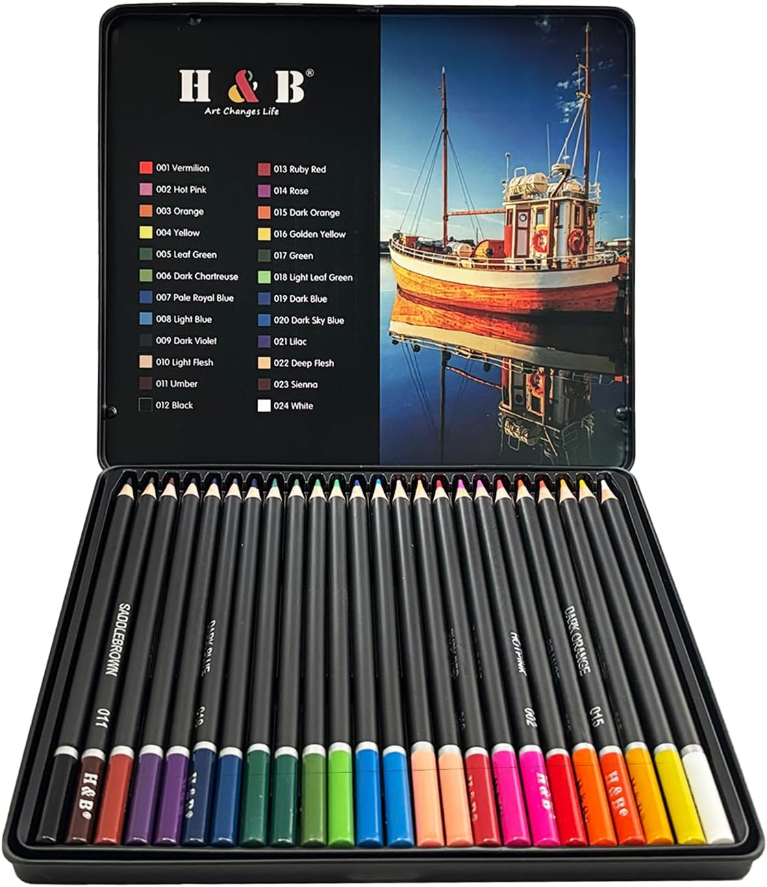 Colouring Pencils Set 24 Colors Oil Based Professional Art Supplies in Metal Tin Box Includes Sketchbook Perfect for Students Artists Art Beginners Ideal Christmas New Year image number 2