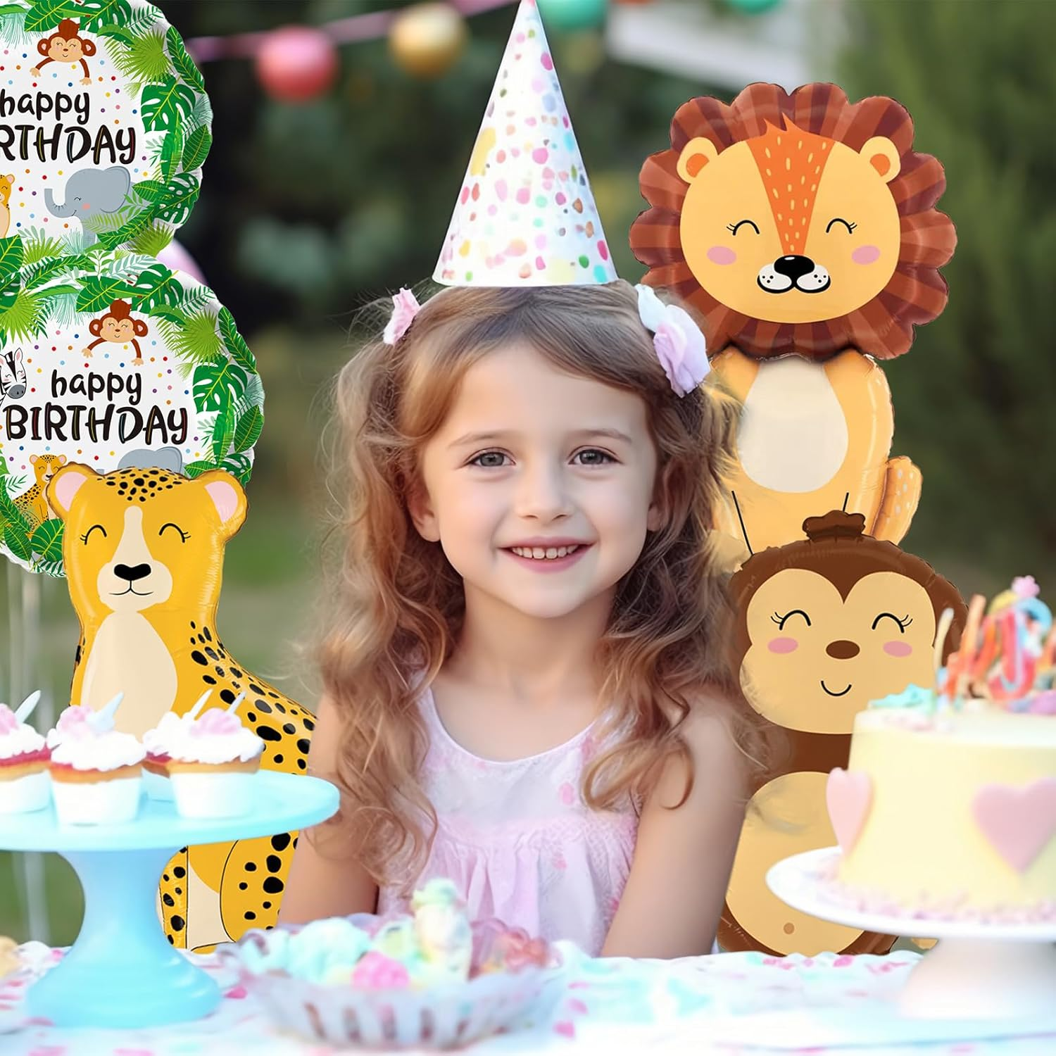 8 Pcs Jungle Safari Animal Balloons, KUAOOAUK Wild One Birthday Zoo Jungle Decoration, Large Giraffe Elephant Lion Foil Balloons for Kids Boys Jungle Theme Birthday Decorations Baby Shower Supplies image number 5