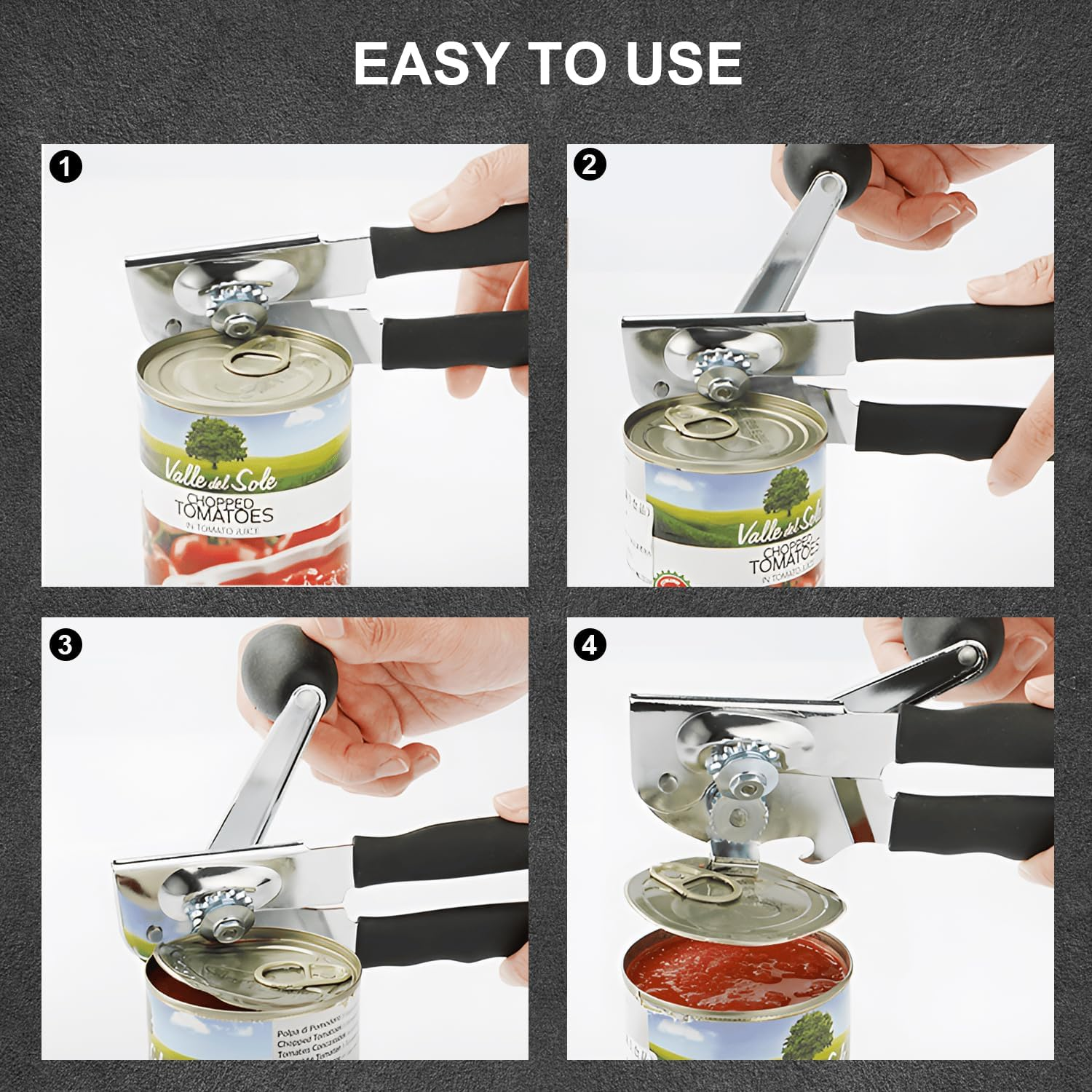 Commercial Can Opener,Hand Crank Can Opener Manual Heavy Duty with Comfortable Extra-Long Handles, Oversized Knob, Large Handheld Can Opener Easy for Big Cans (Black) image number 3