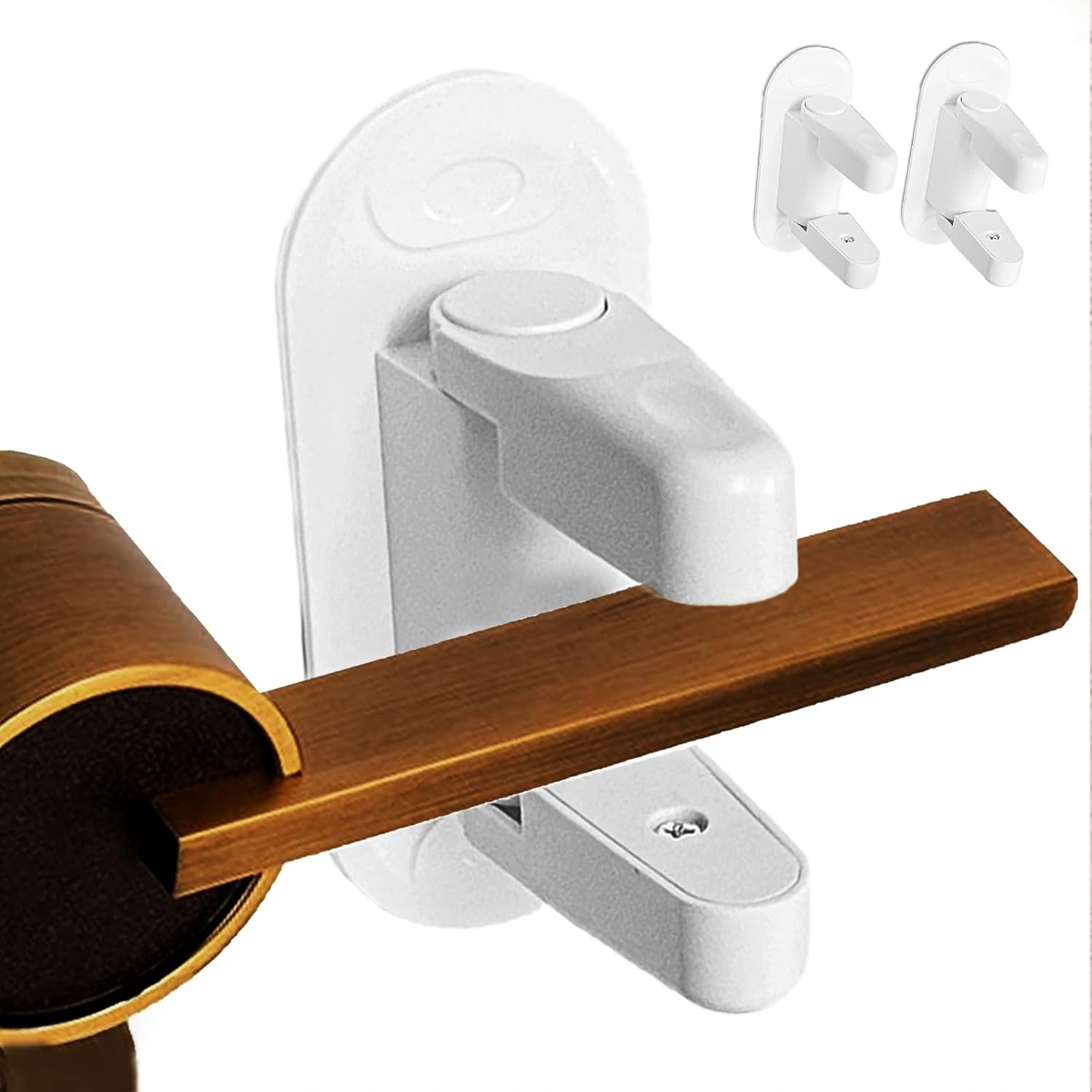 2 Pack White Door Lever Lock Childproof Door Latch Locks for Pet Dog Kids Safety Childproof Door Handle Lock with Adhesive (No Drilling) for Door