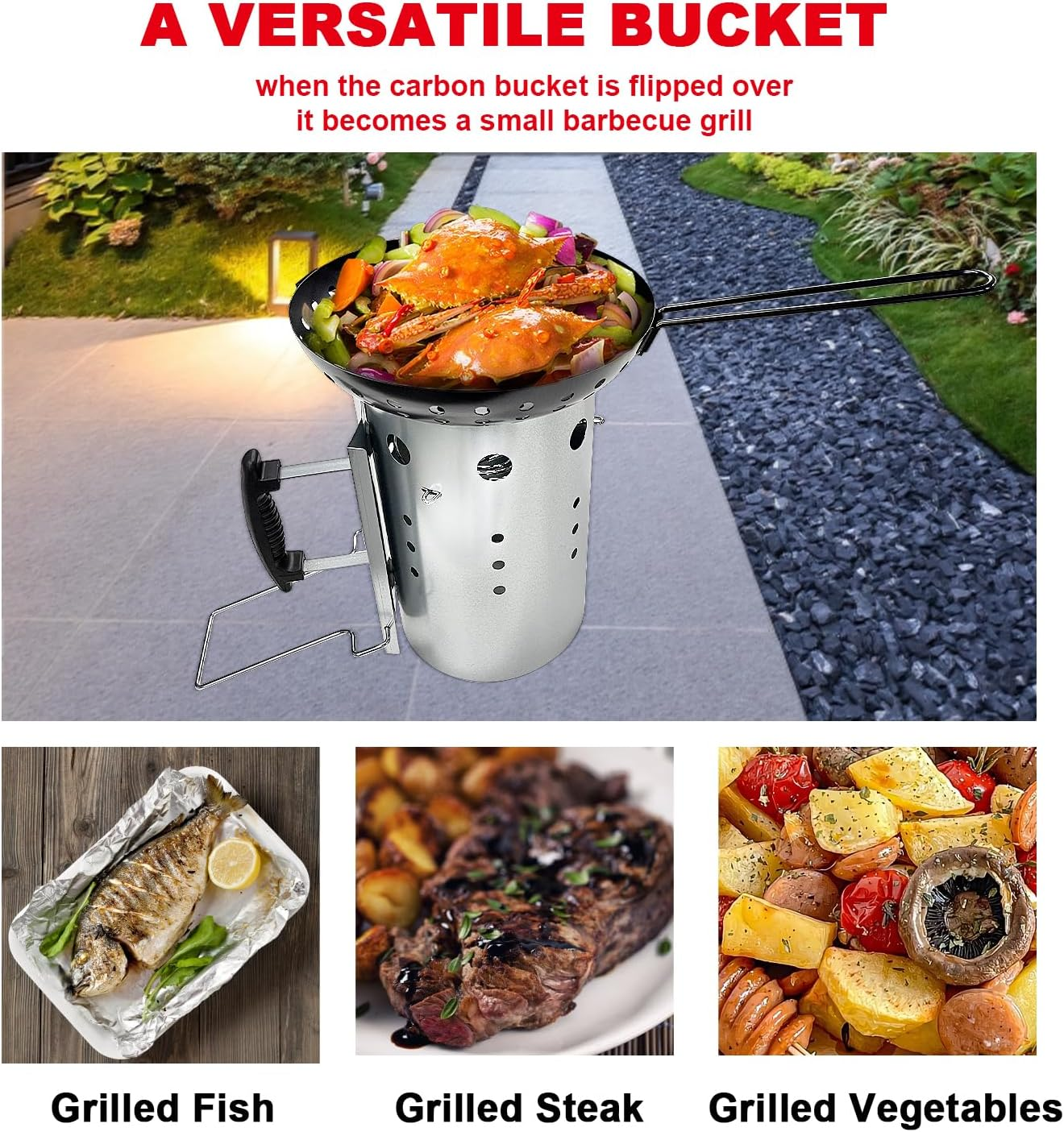 Gzcmxh Chimney Starter Charcoal Grill Tools Accessory Quick Rapid Fire Briquette Starters with Black Handle BBQ Chimney Starter for Outdoor Cooking Barbecue (Charcoal Chimney)