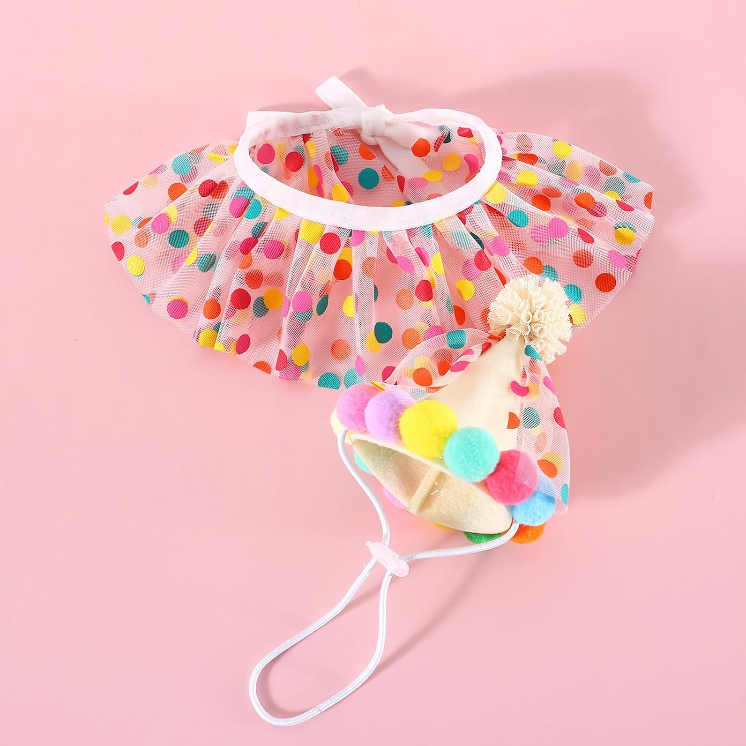 Cat Dog Birthday Hat Scarf Set Puppy Princess Costumes Party Hat Lace Lace Cute Cat Outfit Dots Bandana Doggy Cat Birthday Decorations Pet Party Supplies (Colour-1)