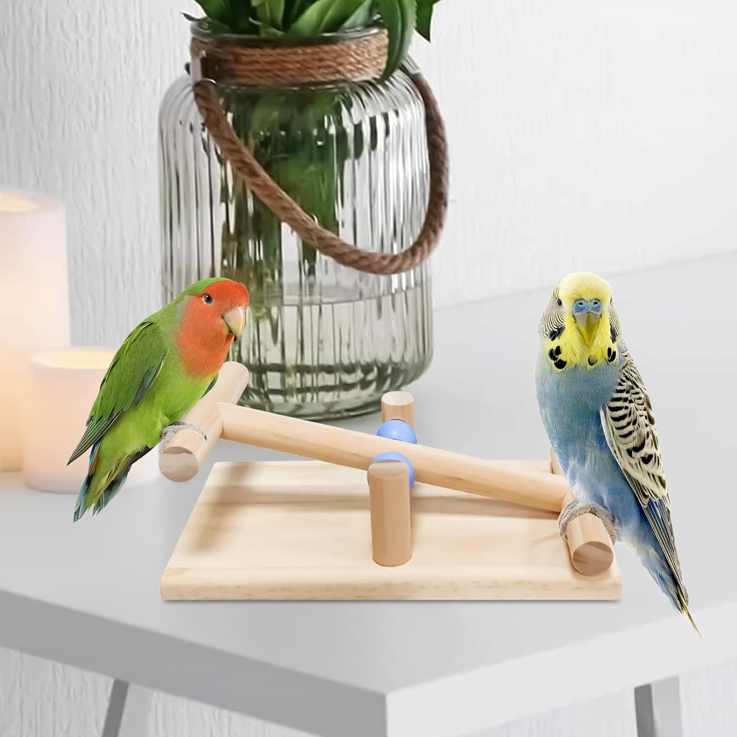 Toys for Birds, Parakeet Seesaw Wood, Tabletop Parakeet Play Exercise Training Tool, Interactive Balance Toy for Cockatiels Lovebirds Macaw
