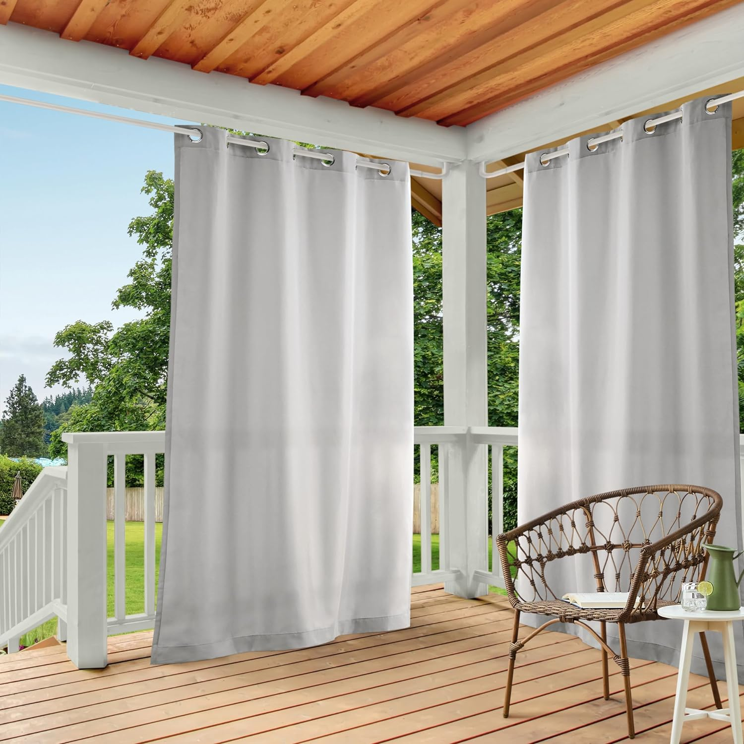 Town & Country Basics Cabana Solid Heavyweight Indoor Outdoor Curtains, Light Filtering Opacity with Grommet Top, Water Repellent, 2-Pack Set, 54"X144", Cloud Grey image number 2