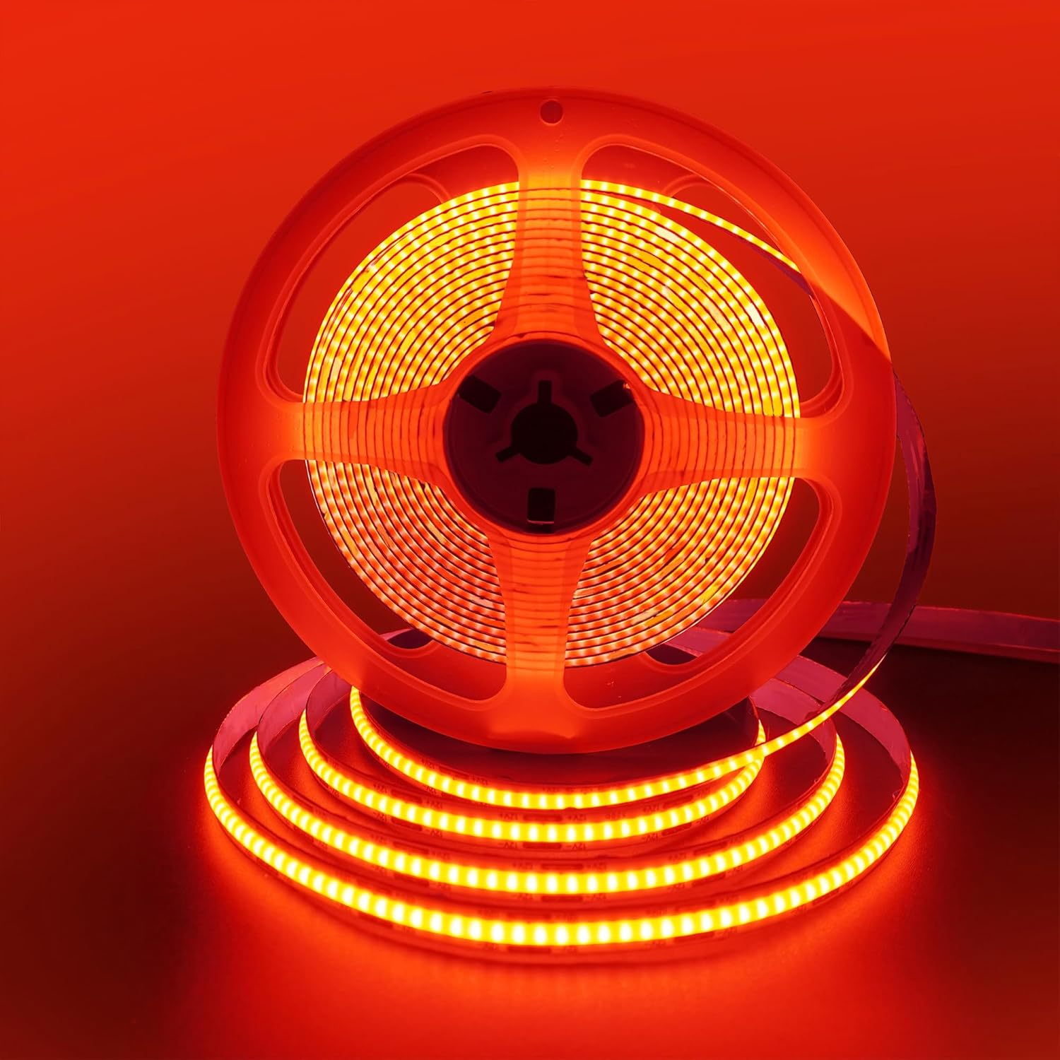 Clearhill 12V COB 480LED Strip Lights,9.84Ft/3M（No Power Supply）,Red,480Leds/M,With 5521DC Female Connectors,8Mm Width,Cri90,Electroplated Double-Sided Panel,Ip20,For Indoor Decoration